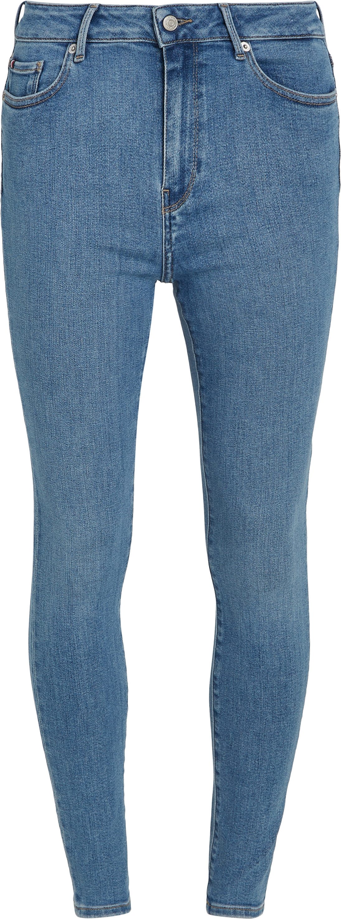 Tommy Hilfiger Skinny fit jeans Harlem Skinny High Waist met logo-badge, in blauwe wassing, in enkel-lengte