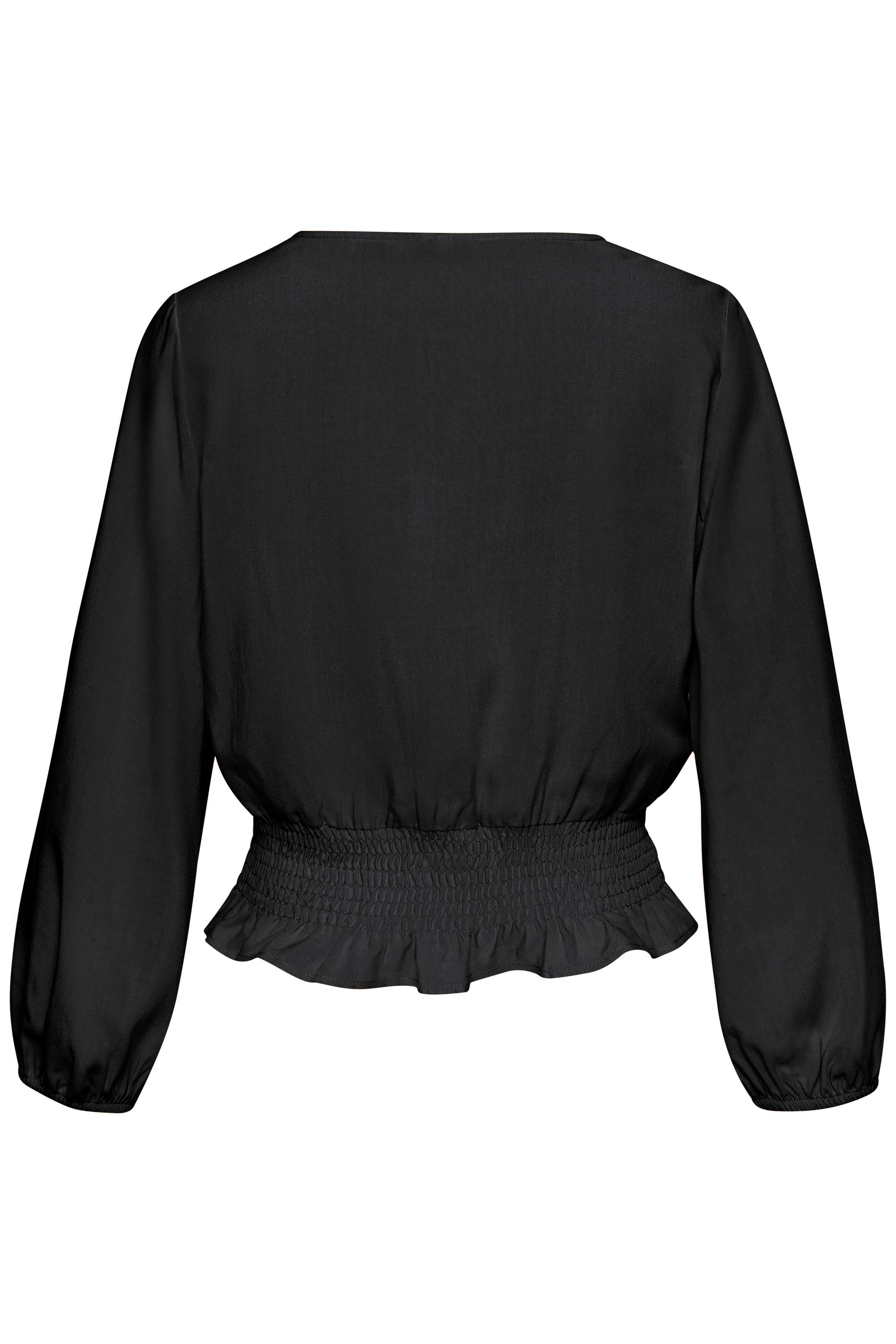 Buffalo Blouse met lange mouwen met brede smokzoom, zomerse damesblouse met v-hals