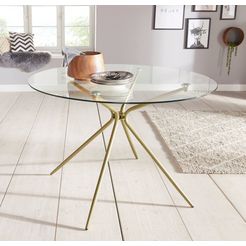 inosign glazen tafel silvi rond, oe 110 cm, metalen frame in messingkleur goud