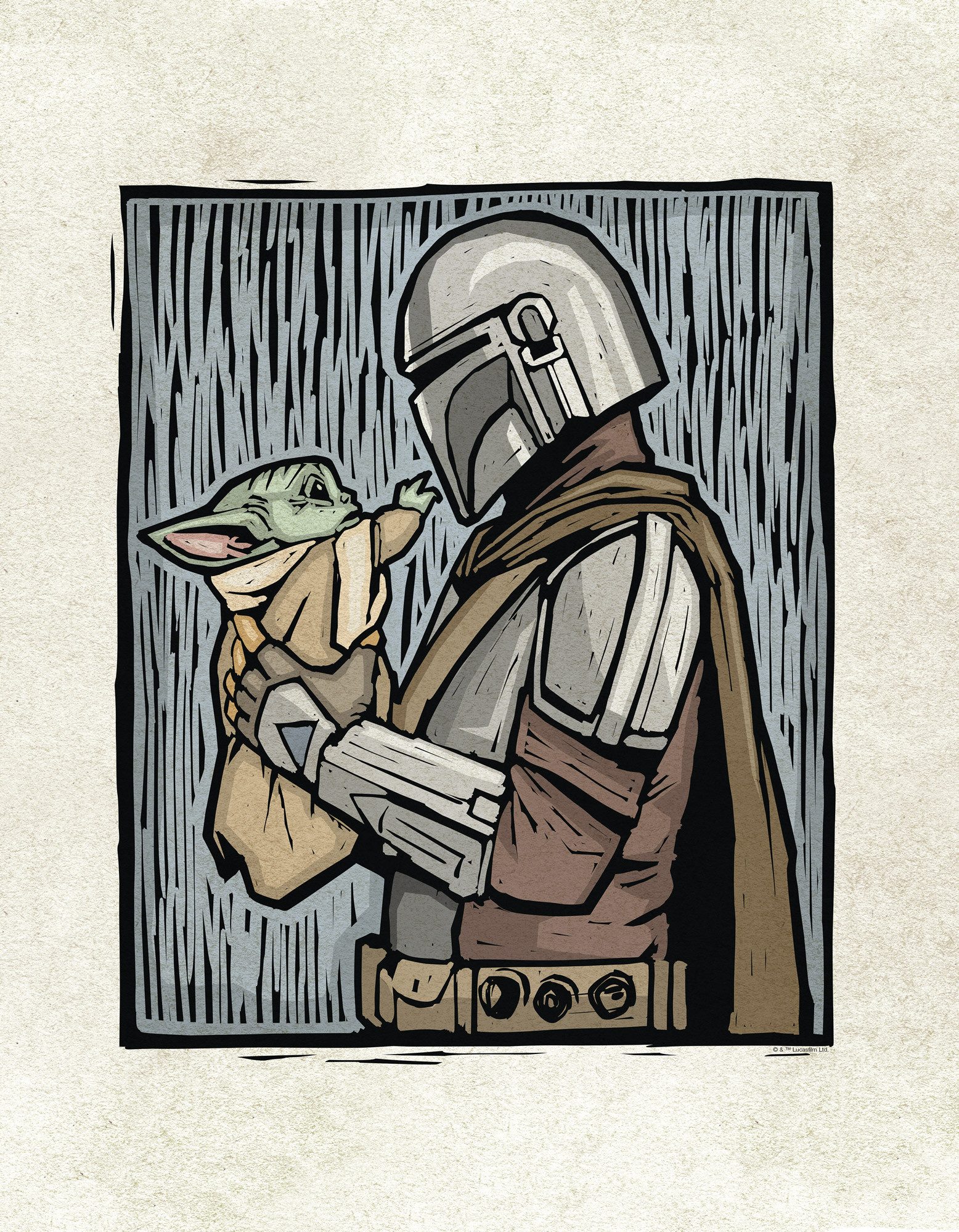Komar Artprint op linnen Star Wars The Mandalorian Lino-Cut 300 x 280 cm (breedte x hoogte) - behang, vlies, woonkamer, slaapkamer (1 stuk)