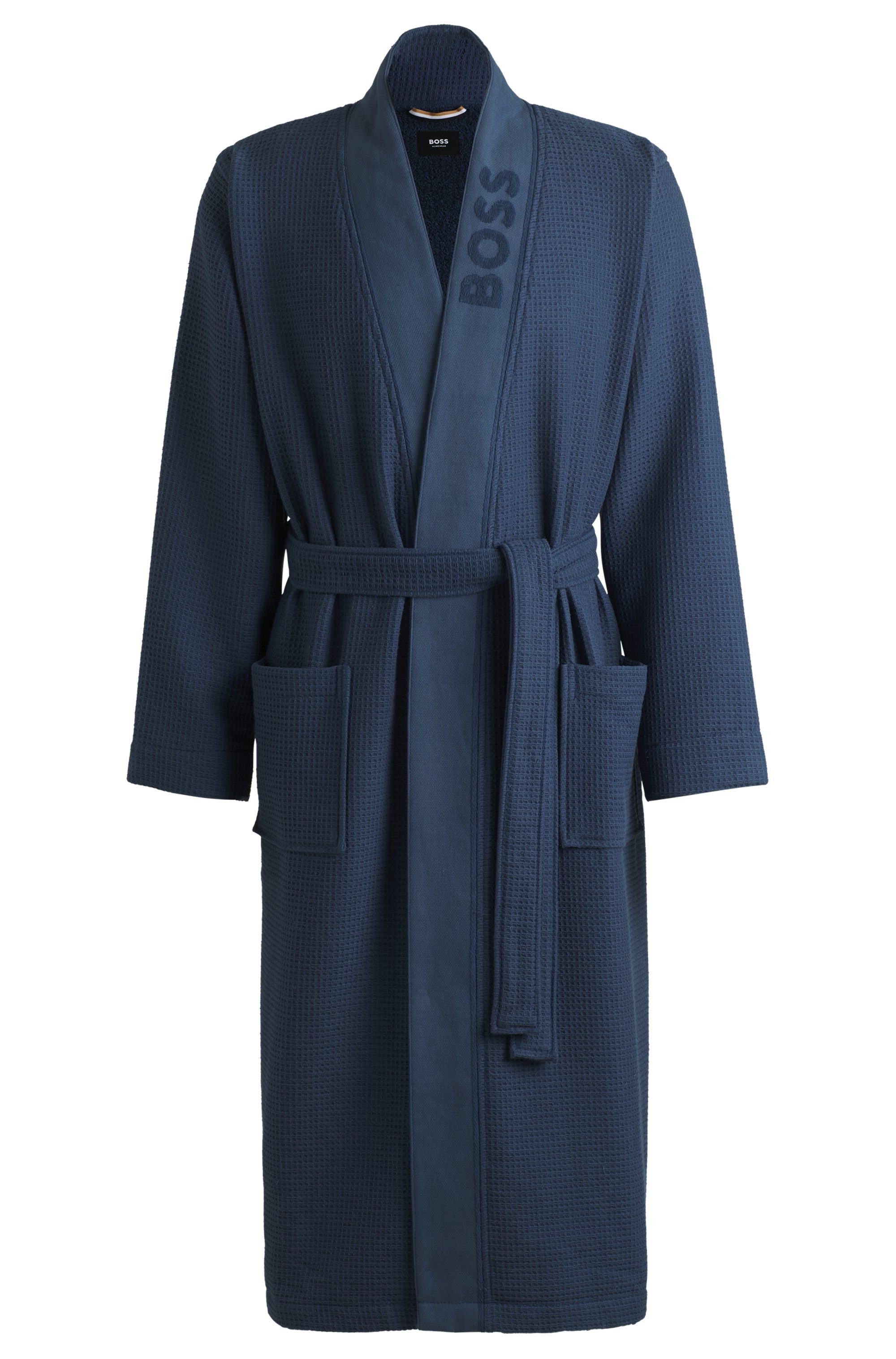 BOSS Ochtendjas Waffle Kimono met groot boss logo van velours