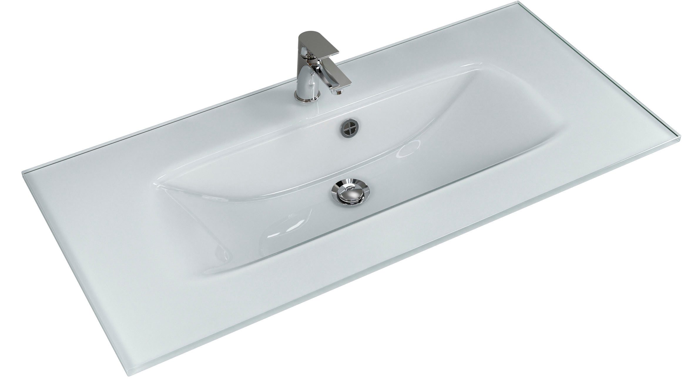 Saphir Badmeubelset Trentino 2-delig glazen wastafel, spiegelkast met LED-verlichting Badkamermeubel-set 107cm breed, incl. deurdemper, 3 deuren, 2 lades (3 stuks)
