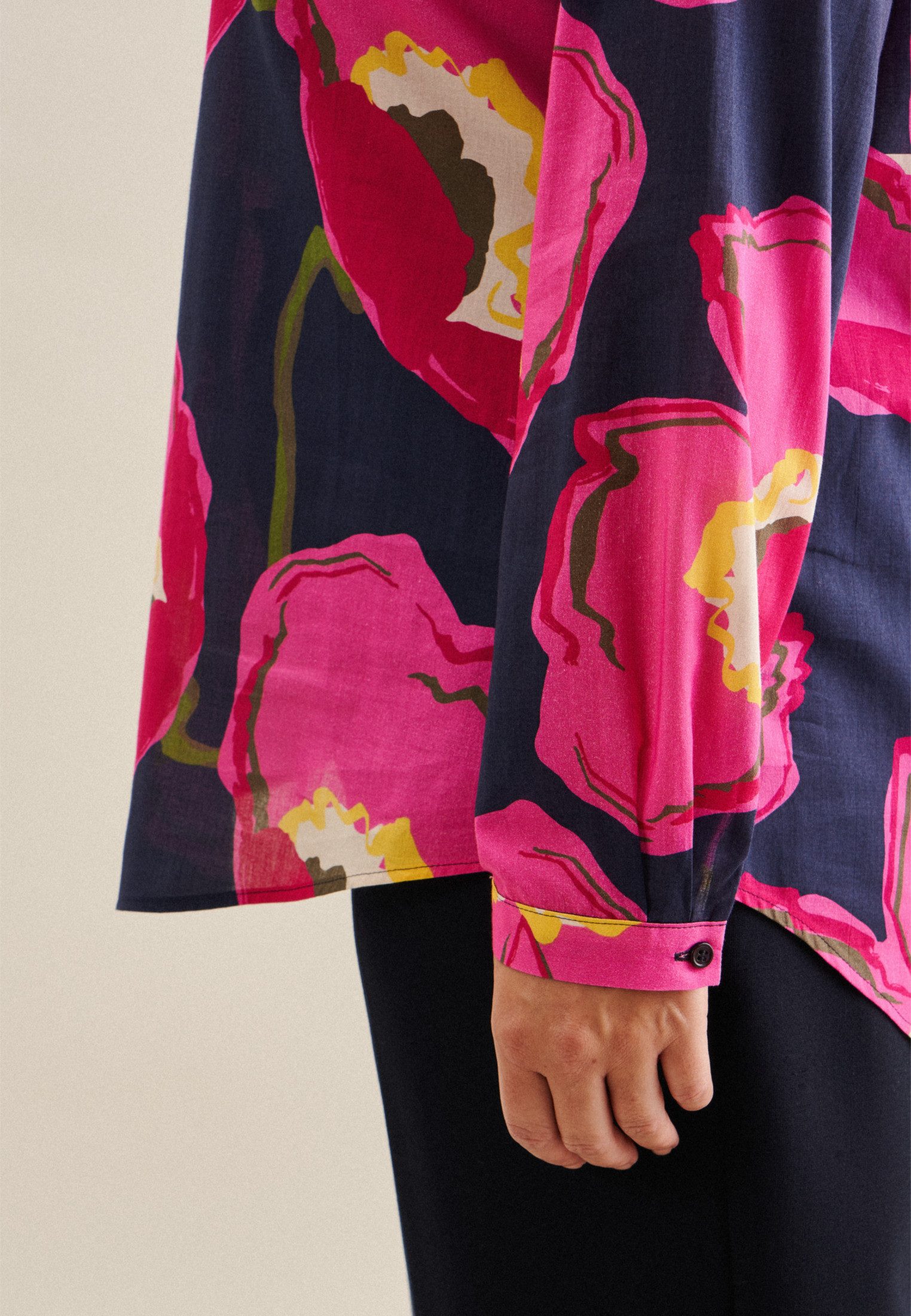 seidensticker Klassieke blouse Zwarte roos Tuniek bloemmotief