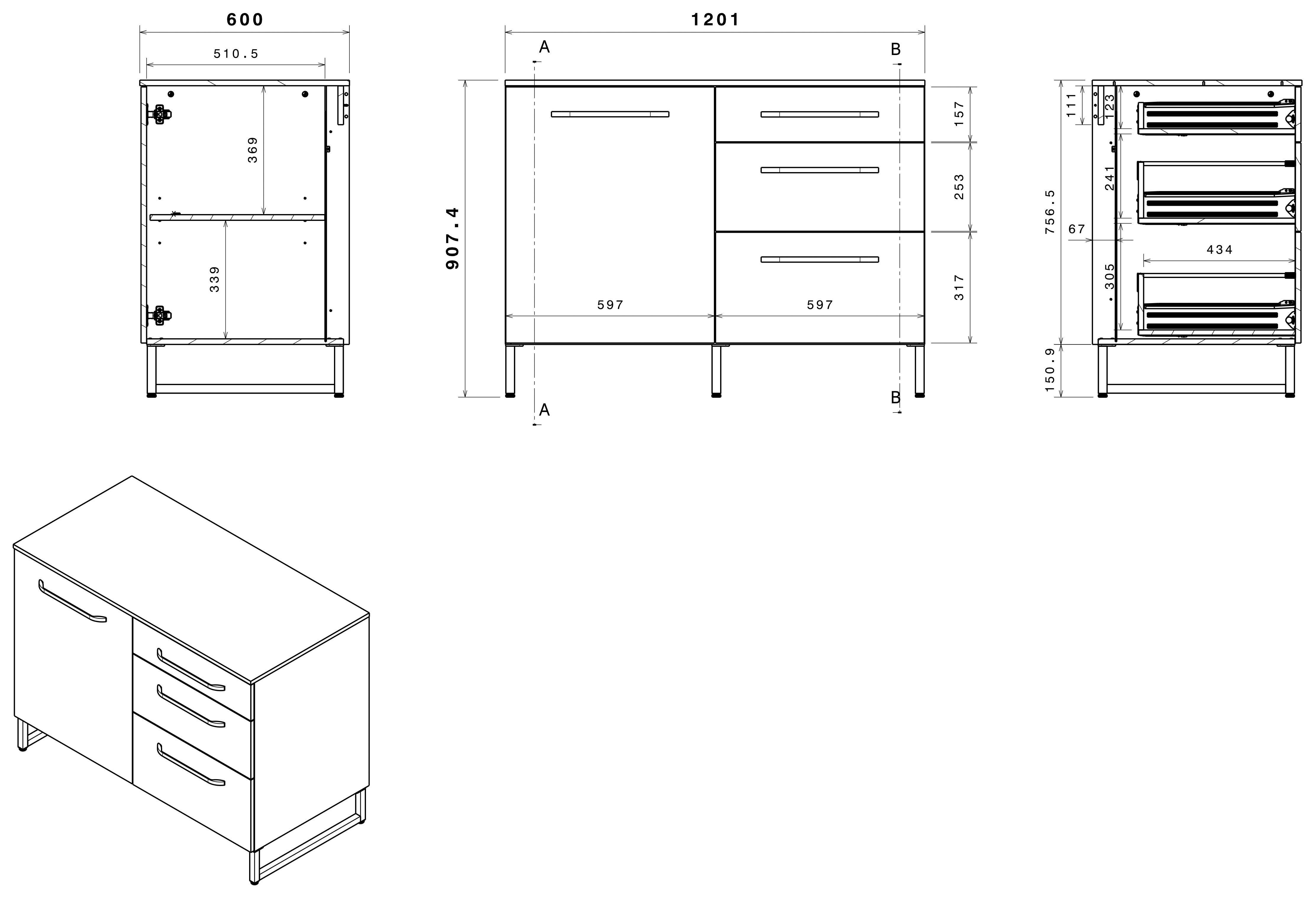 Parisot Kastenset Wave 1, Keuken kast, buffetset, keuken Deuren met softclose functie, werkblad van eiken - gefineerd (set, 9 stuks)
