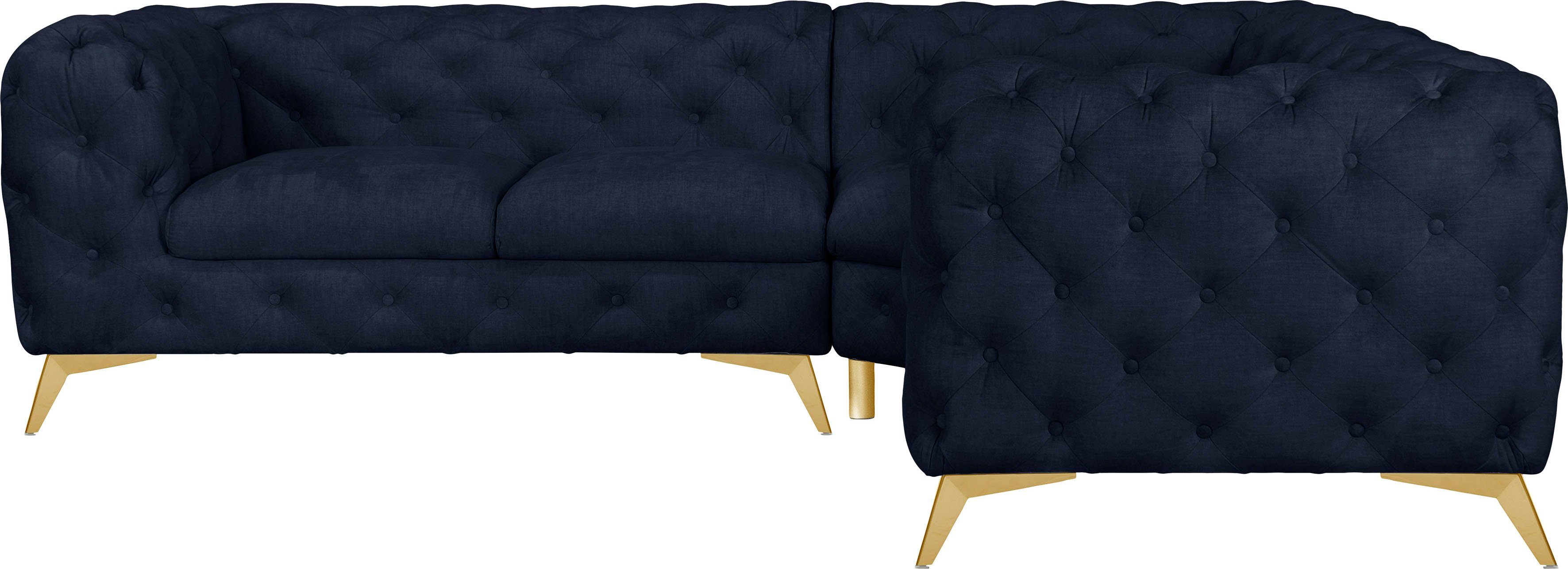 Leonique Chesterfield-bank Glynis L-vorm luxueuze capitonnage, moderne chesterfield look, kleur van de poten ter keuze