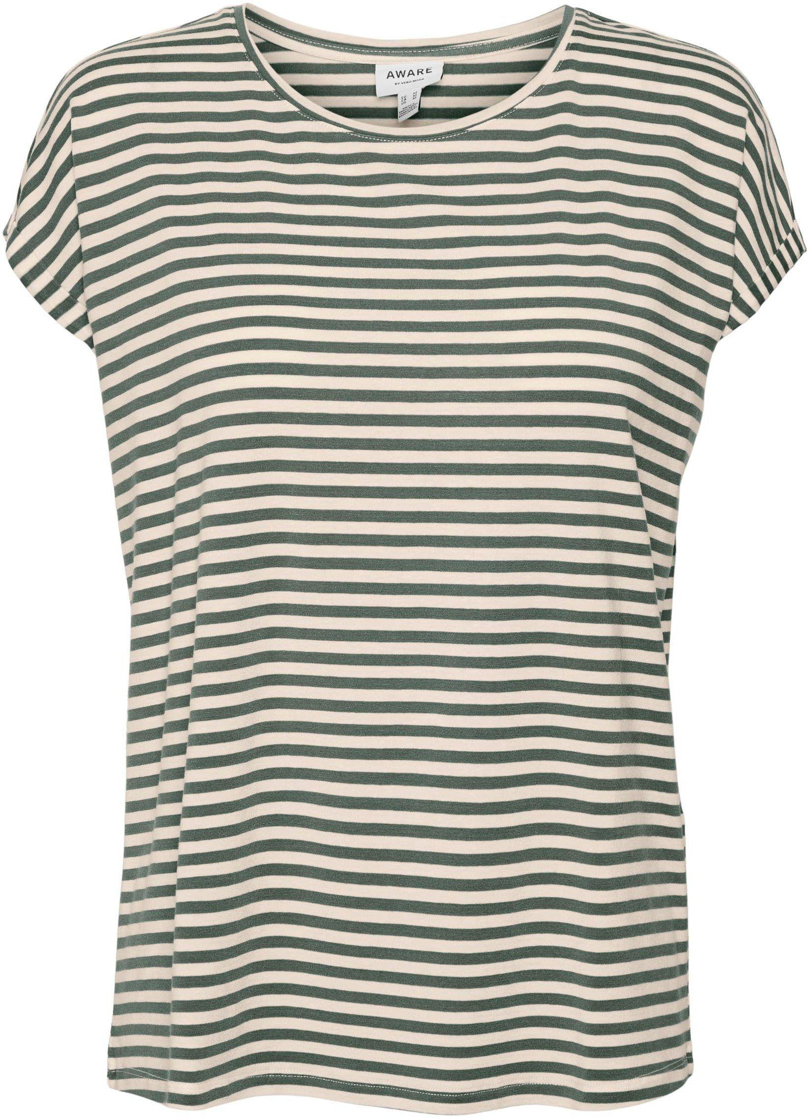 Vero Moda Shirt met ronde hals VMAVA PLAIN SS TOP STRIPE GA JRS NOOS