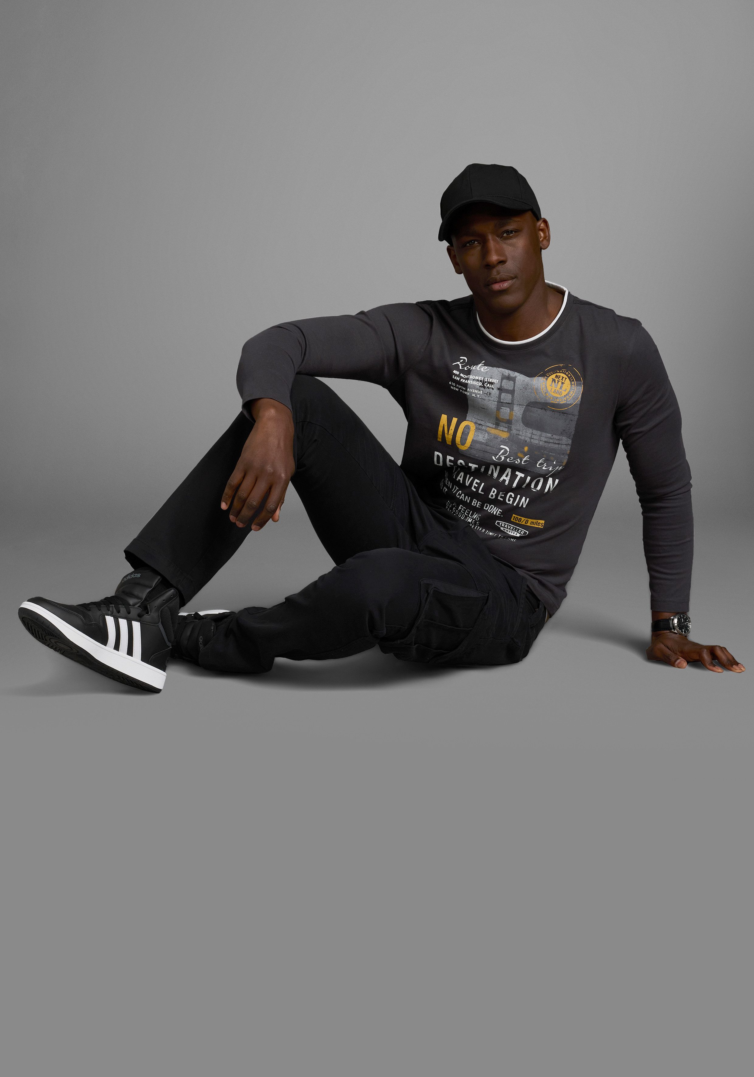Man's World Shirt met lange mouwen Lange mouwen, bedrukt, ronde hals, van 100% katoen