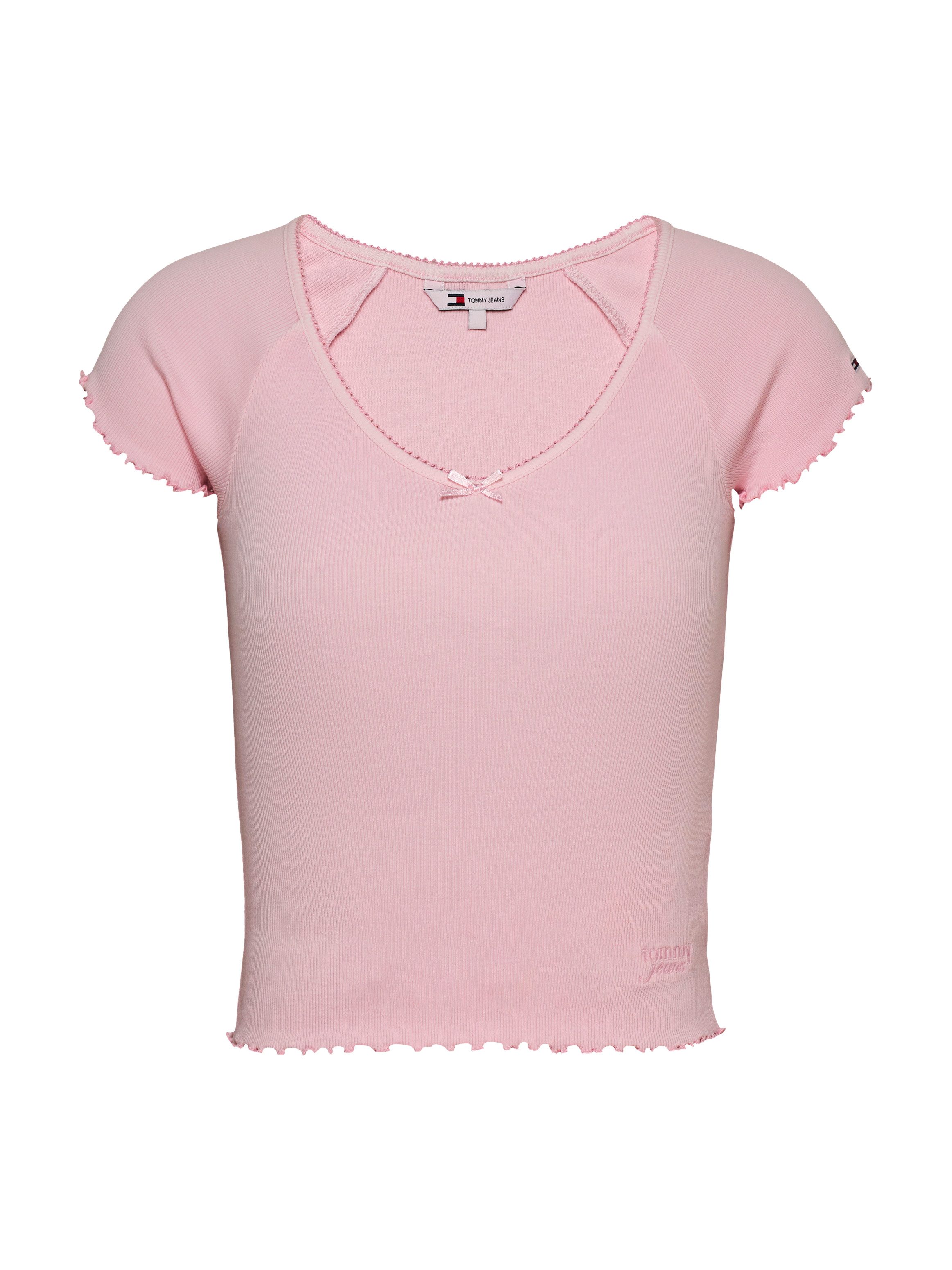 TOMMY JEANS Shirt met korte mouwen TJW SLIM VNECK GMD RIB SS met rolranden, in vrouwelijke stijl