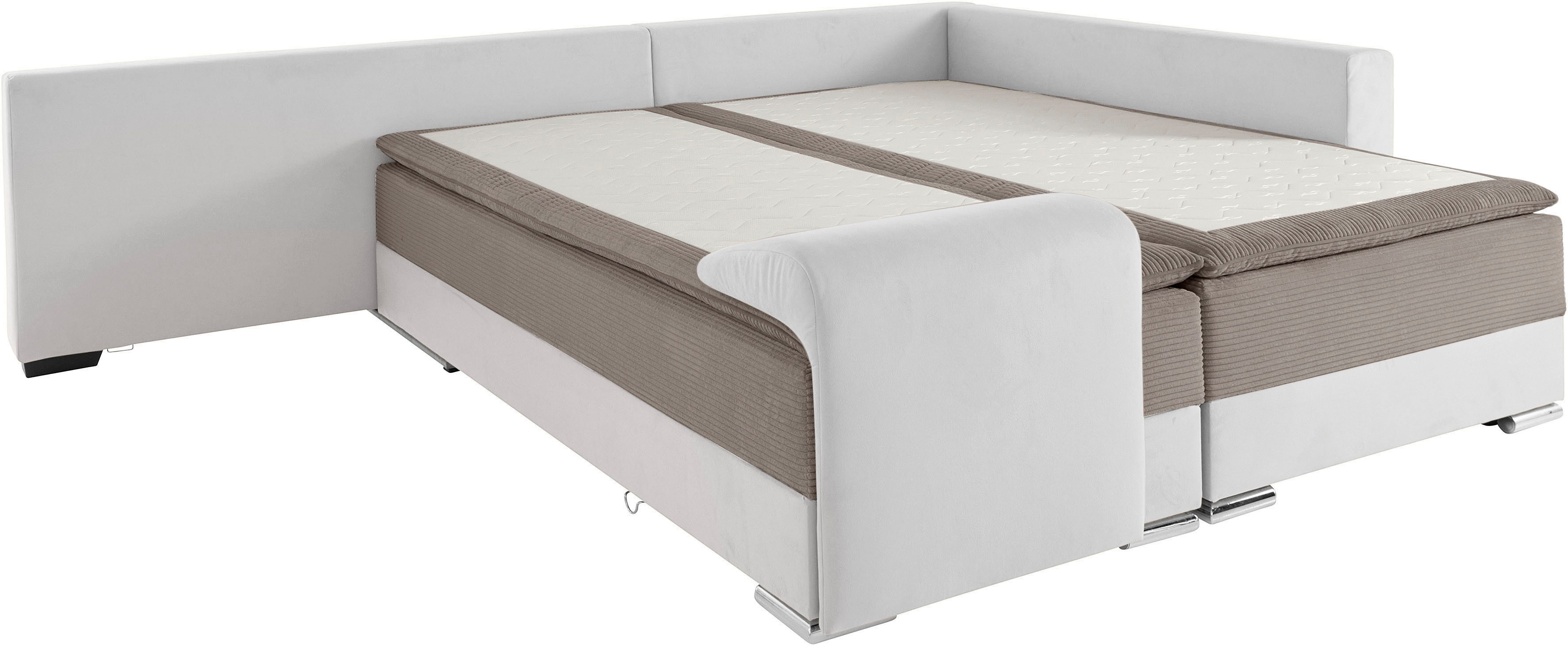 INOSIGN Hoekbank Boxspringbed Night & Day L-vorm met permanente slaapfunctie met armleuning