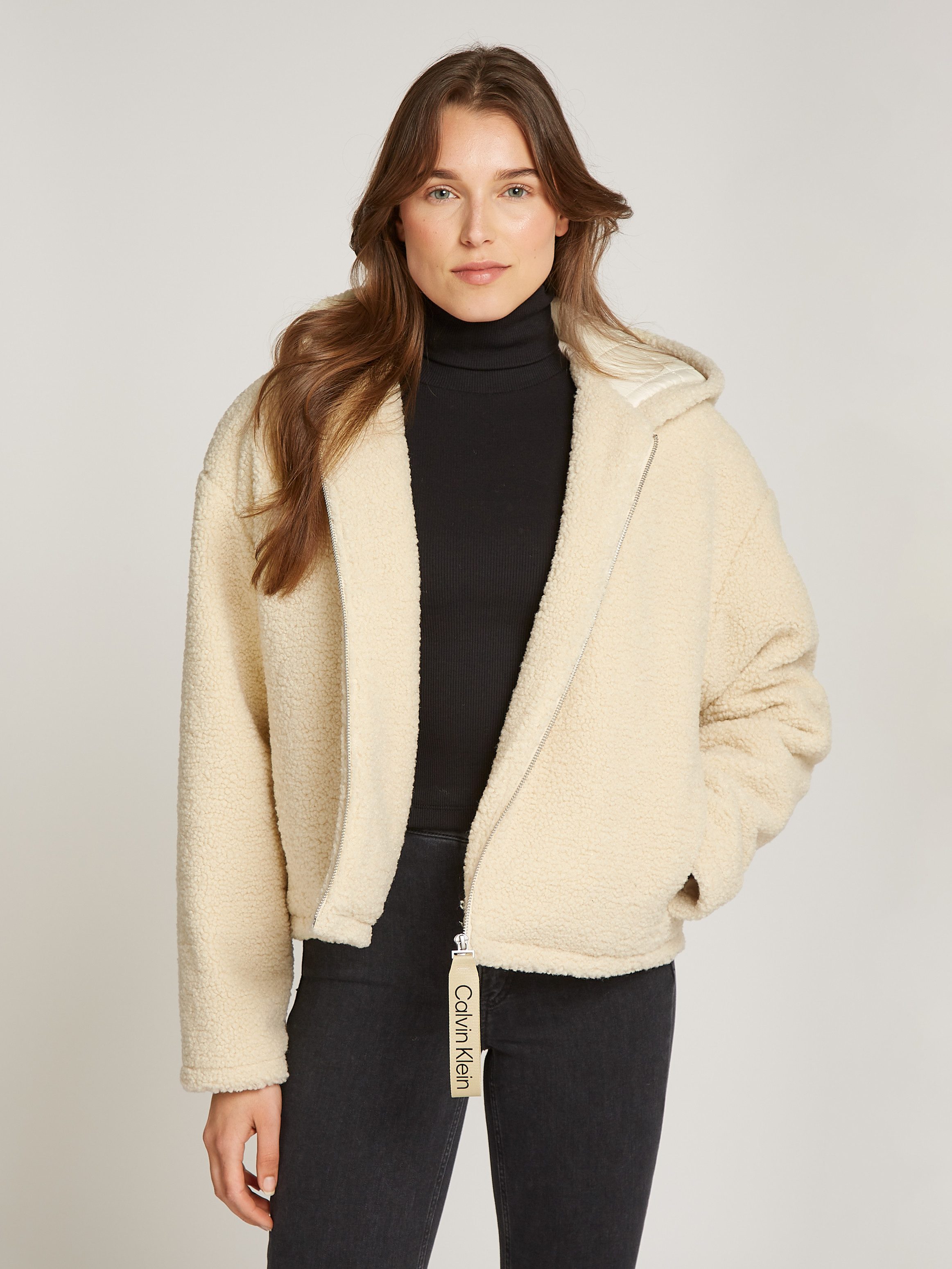 Calvin Klein Pluchen jack SHERPA JACKET met een logo-opschrift