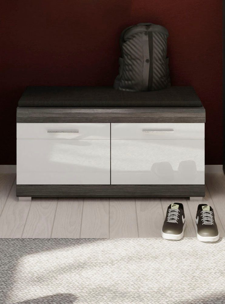 INOSIGN Zitbank Siena, Breedte 90 cm, 2 Deuren, 2 Planken, 4 Vakken Front-groeffreesing, bank, schoenenbank, garderobenbank, halbank