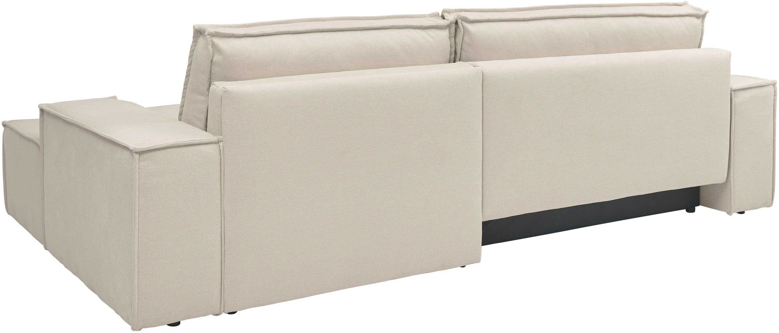 andas Hoekbank Finnley slaapbank 267 cm in Bouclé, fijne structuur en cord, L-vorm