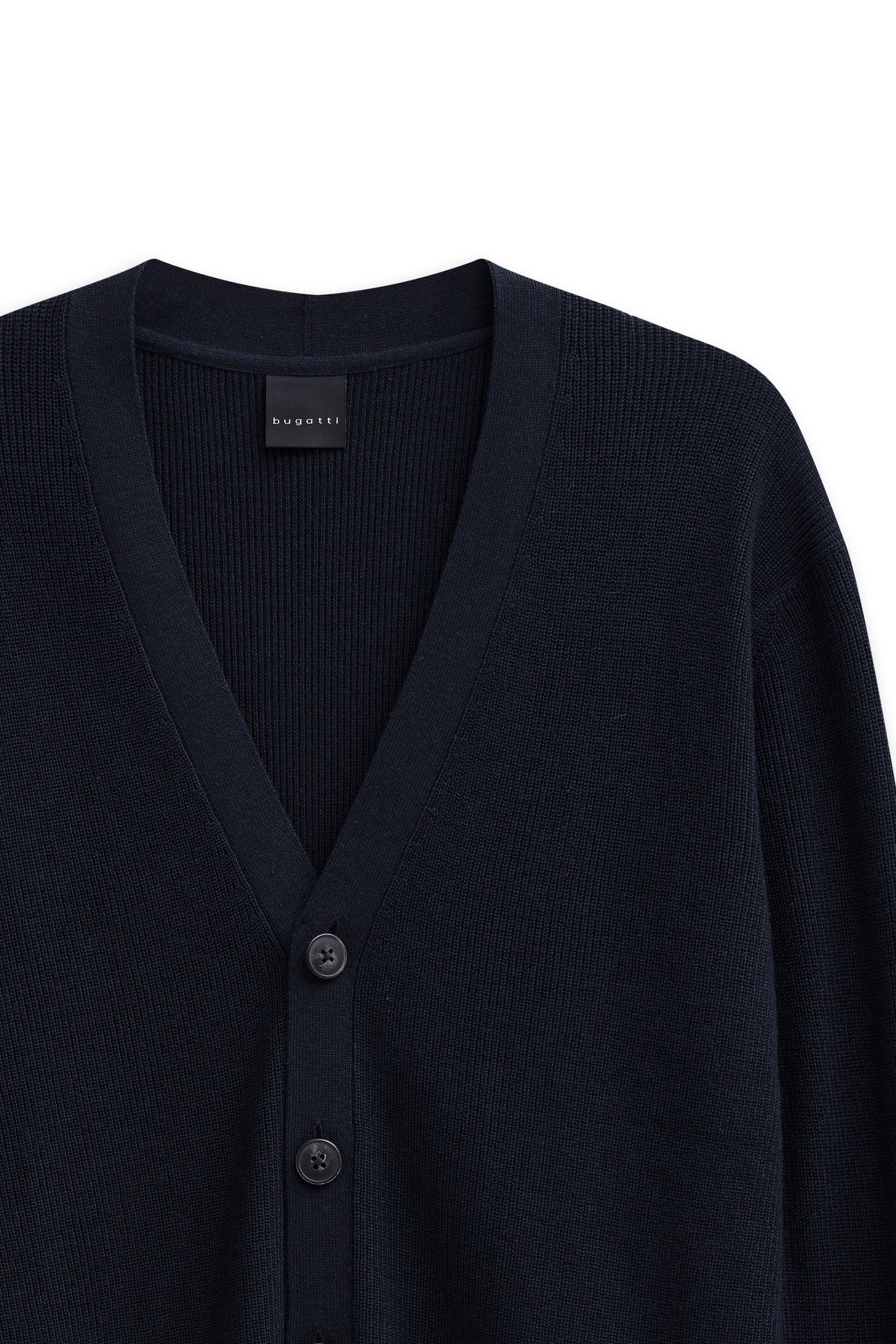 Bugatti Cardigan Regular fit met v-hals en ribstructuur