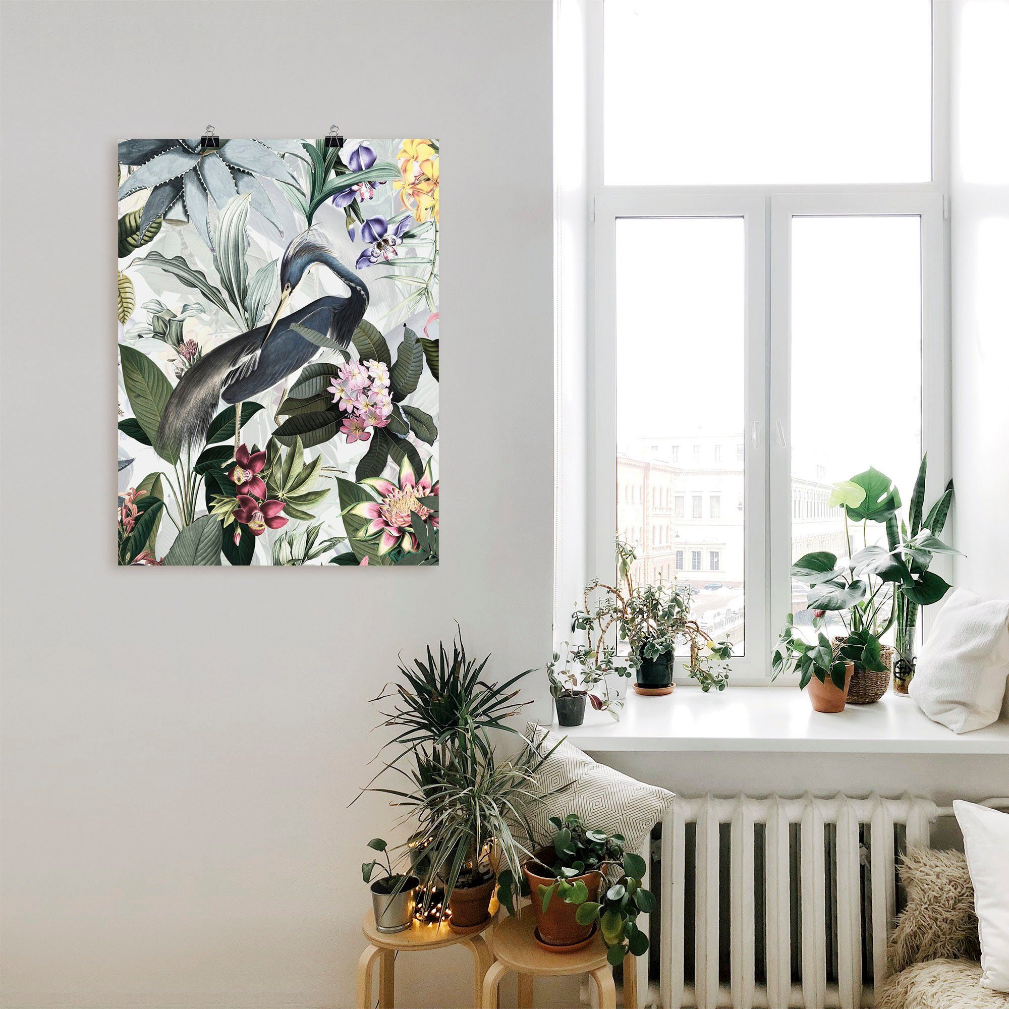 Artland Artprint Vintage kraanvogel als artprint van aluminium, artprint voor buiten, artprint op linnen, poster in verschillende maten. maten