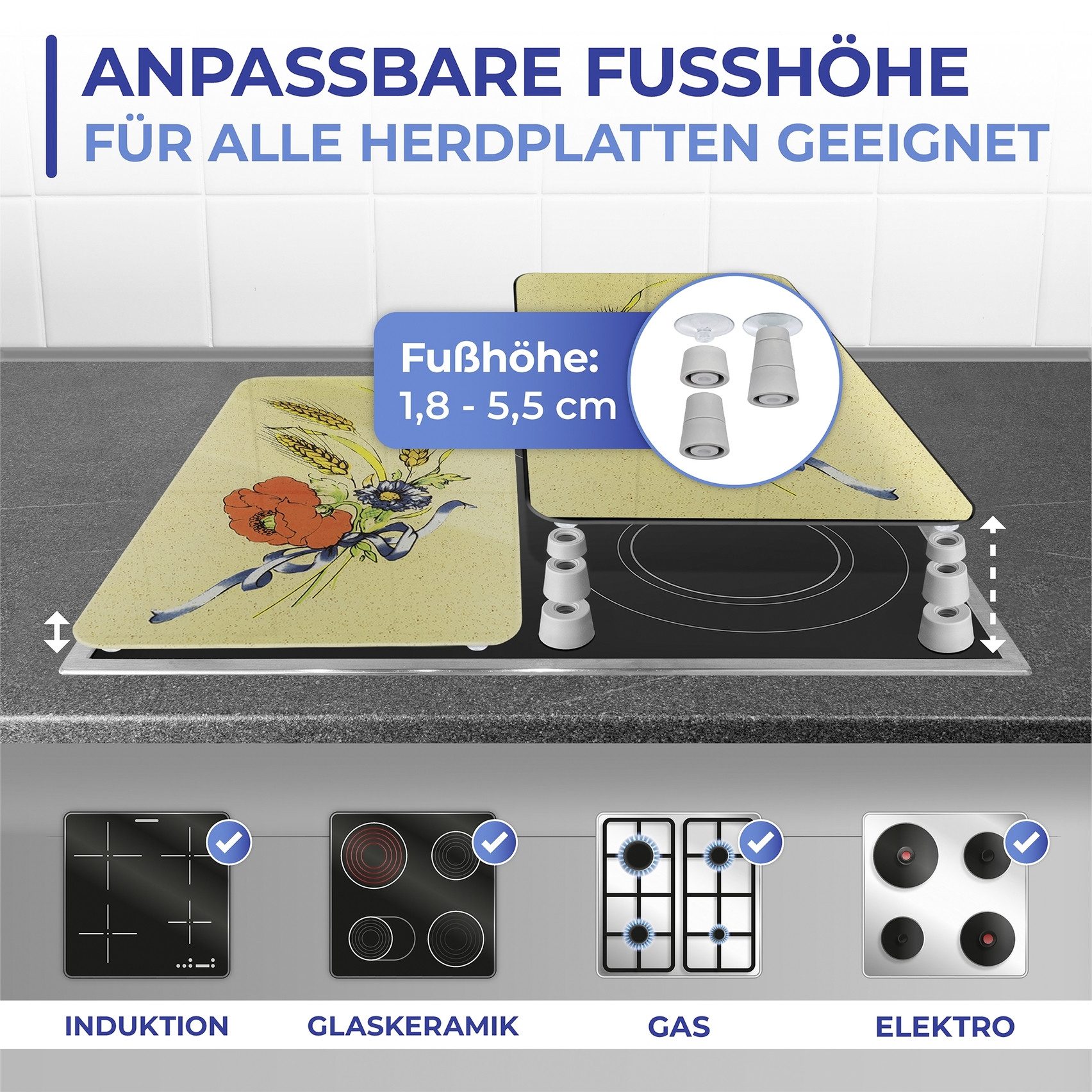 WENKO Kookplaatdeksel Universeel model Korenbloemen (set, 2-delig)
