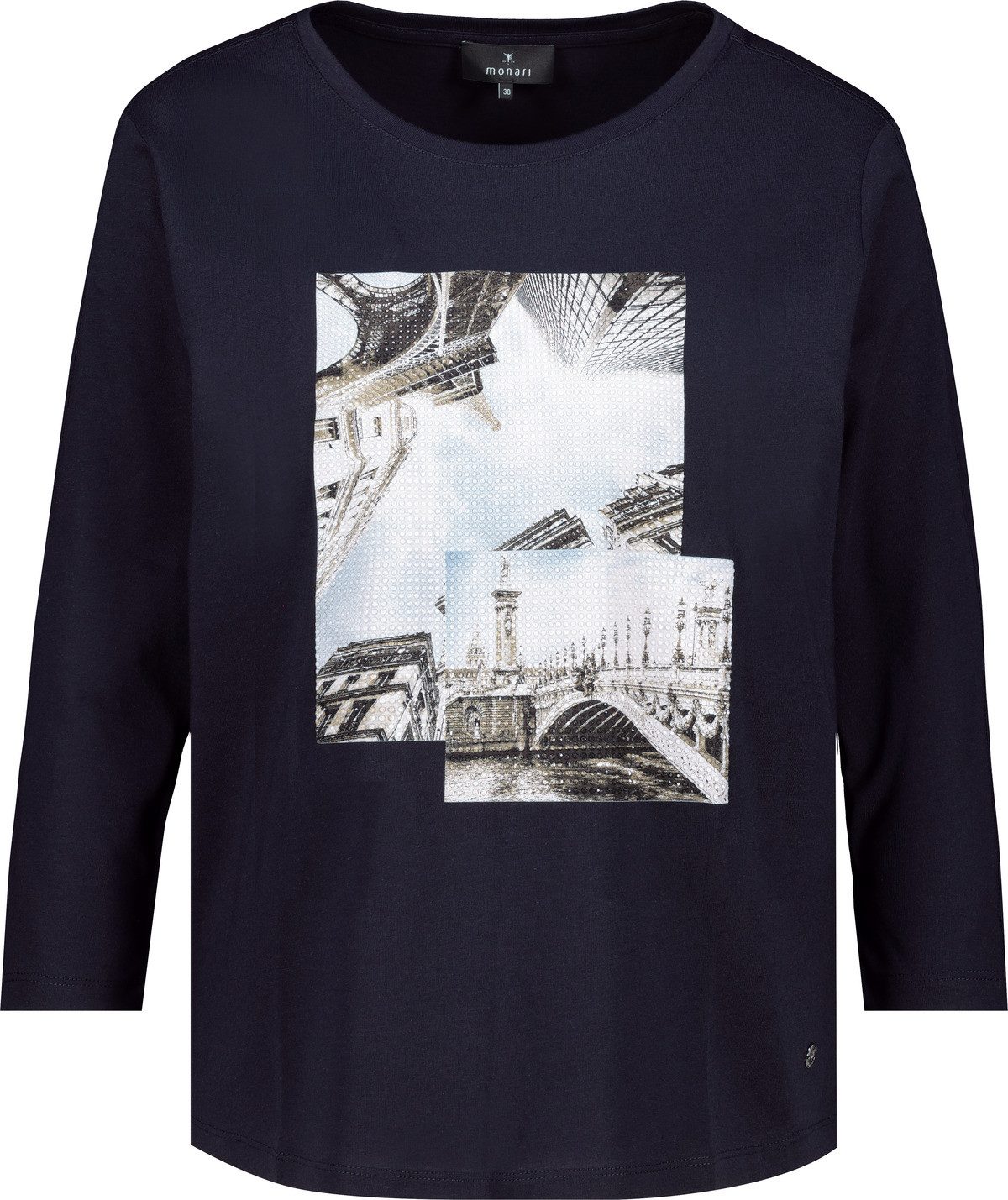 Monari Shirt met 3/4 mouwen Shirt print + sieraden Regular fit met ronde hals