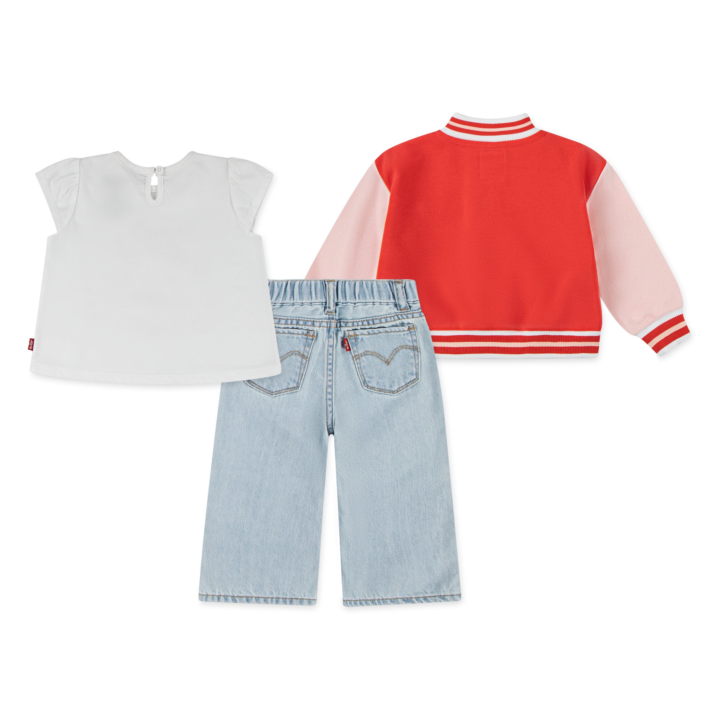 Levi's Kidswear Shirt broek jas LVG BOMBER TEE AND WIDE PANT S met bloemenborduursel, colorblock-design (set, 3-delig, 3-delig)