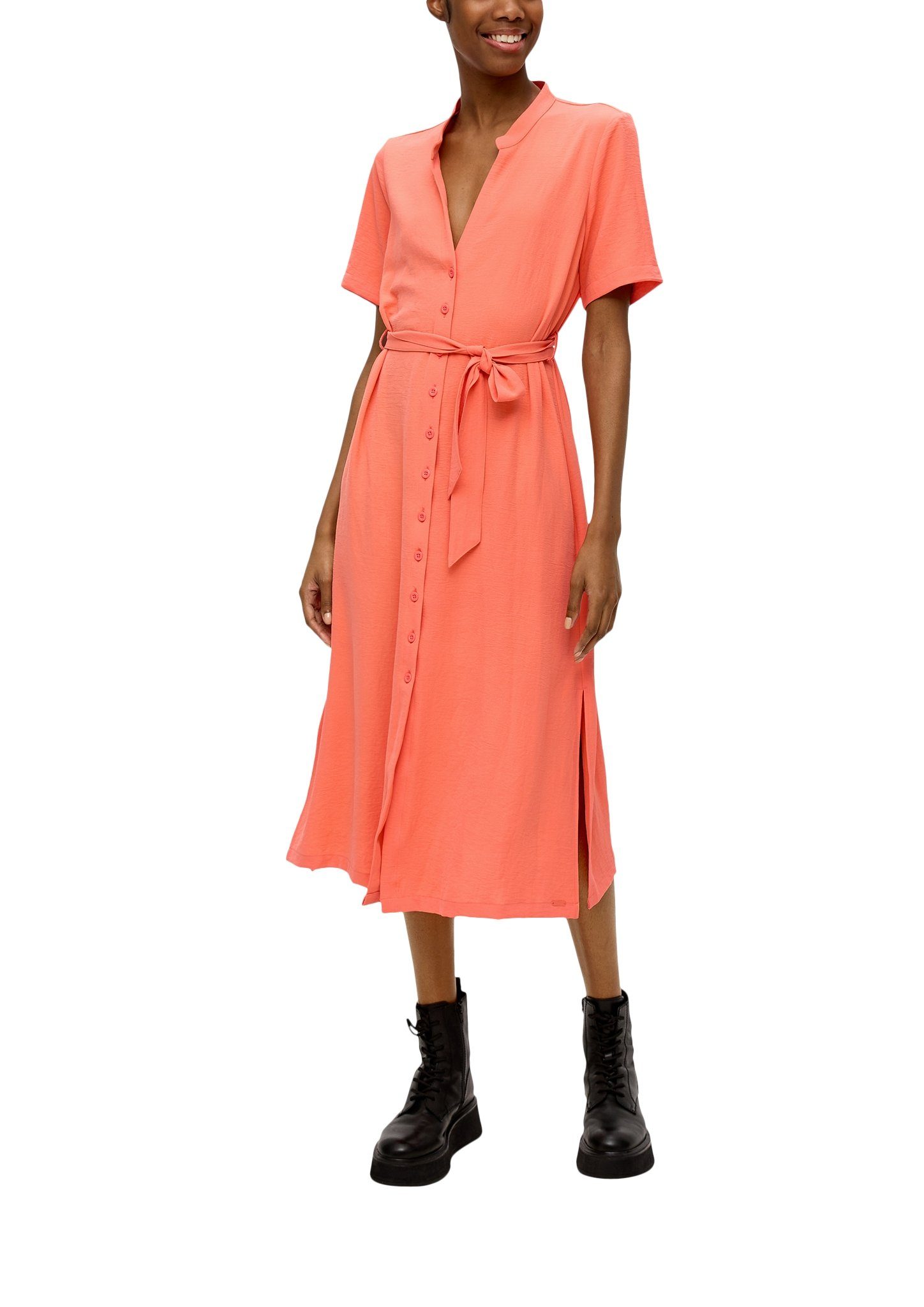 Q S designed by Midi-jurk met bindceintuur en knoopsluiting