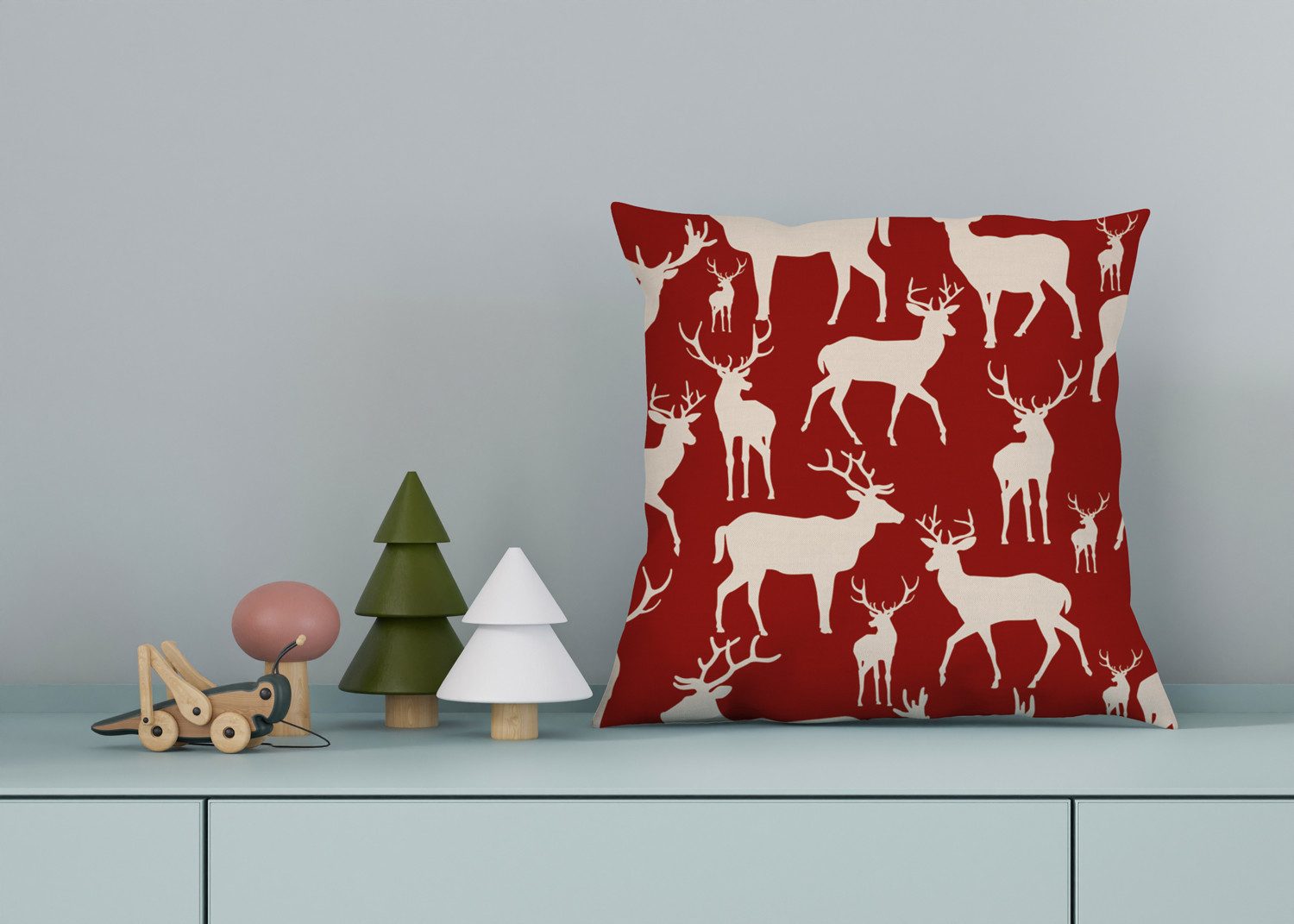 queence Sierkussen Anthony Kussenhoes, herten, elanden, rood, kerst, winterachtig, kerstmotief (1 stuk)