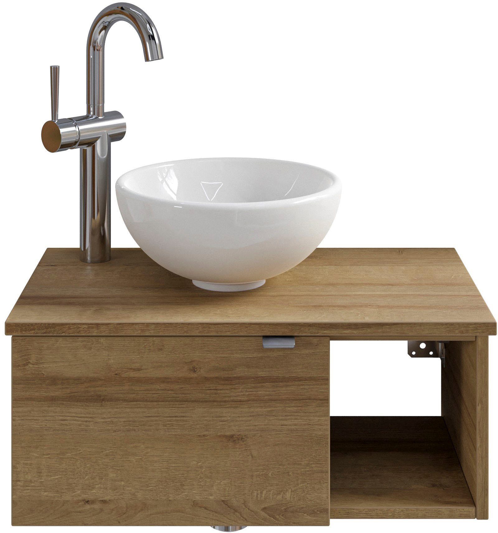 Saphir Wastafelonderkast Serie 6915 wastafel met onderkast voor gastenbadkamer, tweede toilet (3-delig) wastafelmeubels bruin