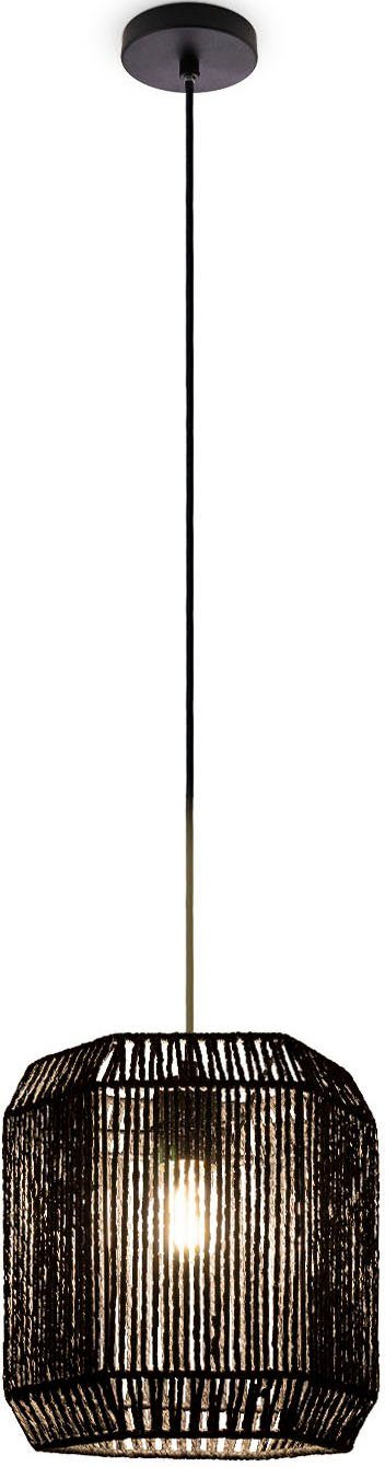 Paco Home Hanglamp Hugo Pepe Woonkamer eetkamer rattan look Boho kap papier zeshoekig hanglampen zwart