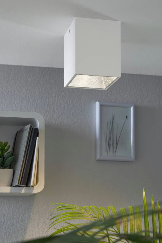 EGLO Plafondlamp POLASSO Plafondlamp, aluminium, kunststof, kleur: wit, zilverkleur, L: 10x10 cm (1 stuk)
