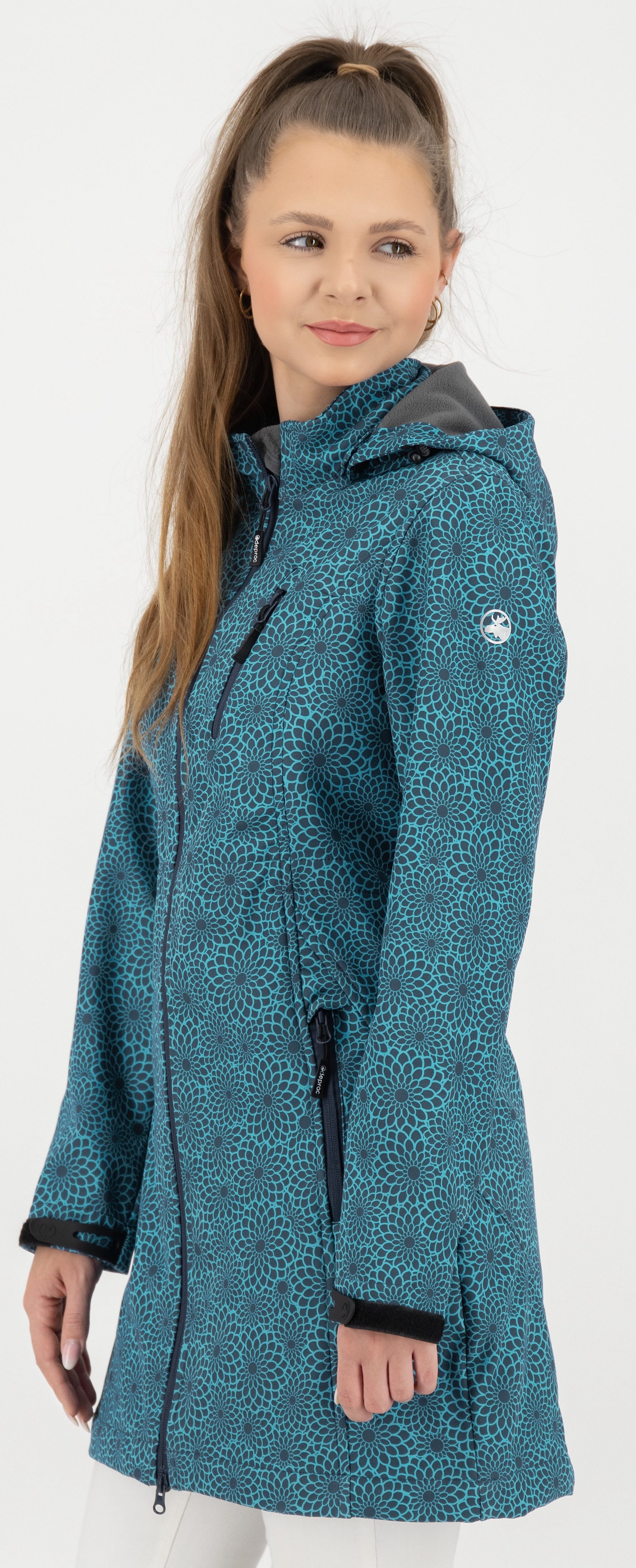 DEPROC Active Softshell-jack SHELBY LONG lichte softshell korte mantel met afneembare capuchon
