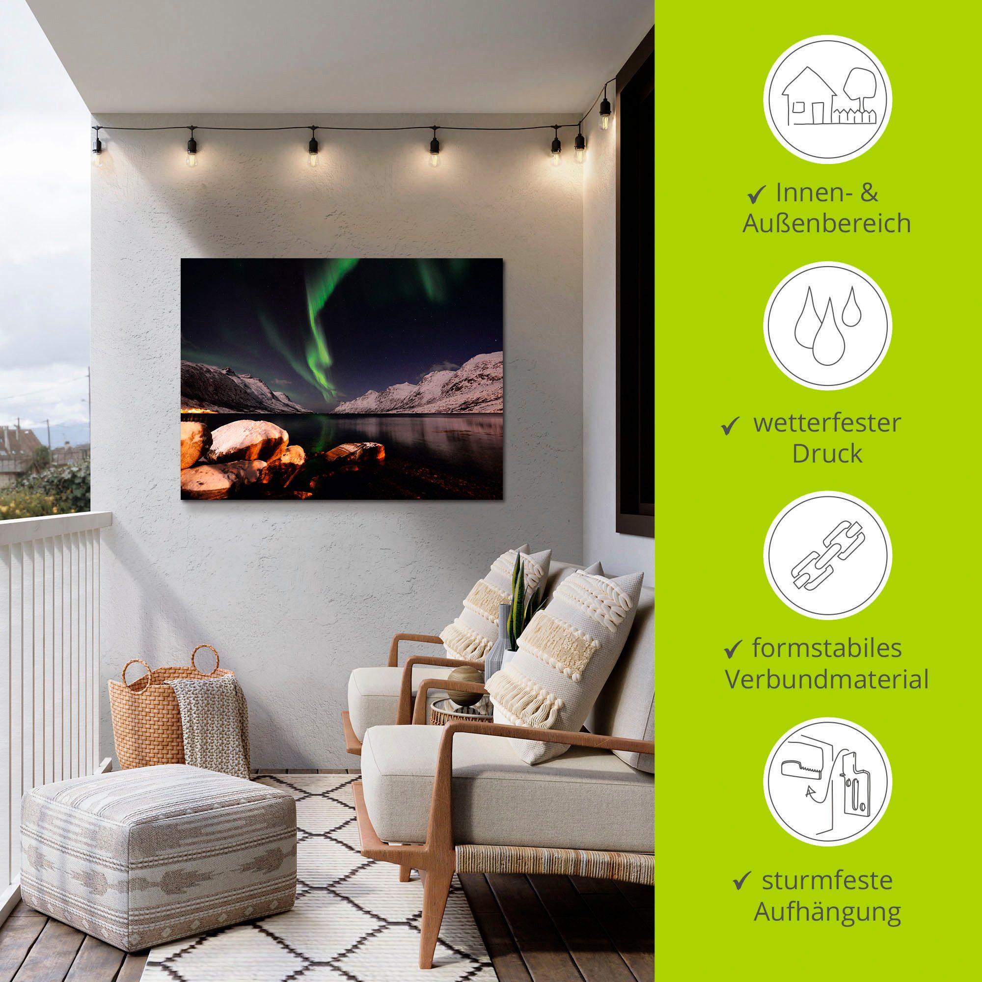 Artland Artprint Noorderlicht Noorwegen II als artprint van aluminium, artprint voor buiten, poster in diverse formaten