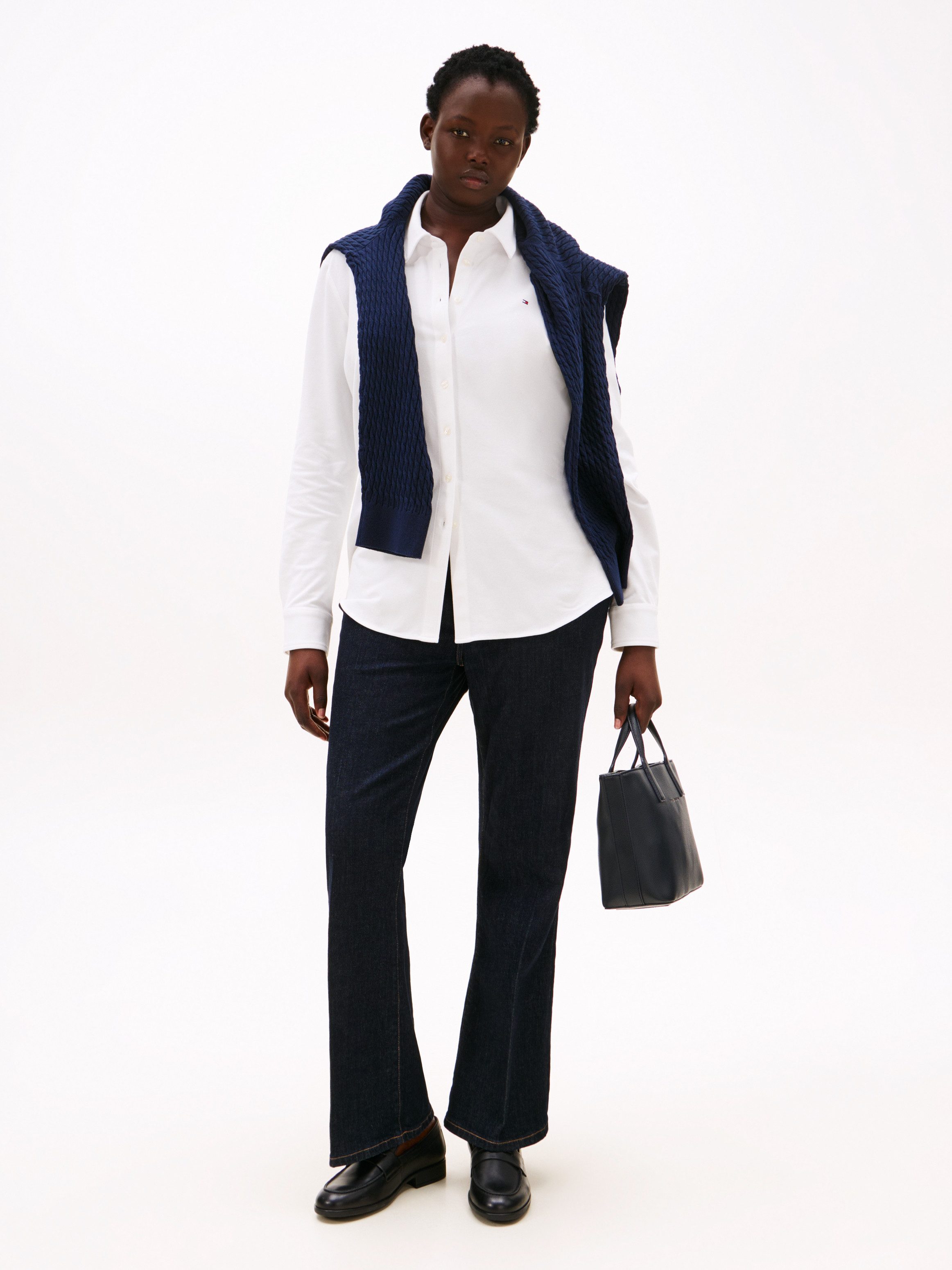 Tommy Hilfiger Curve Blouse met lange mouwen CRV 1985 SLIM PIQU