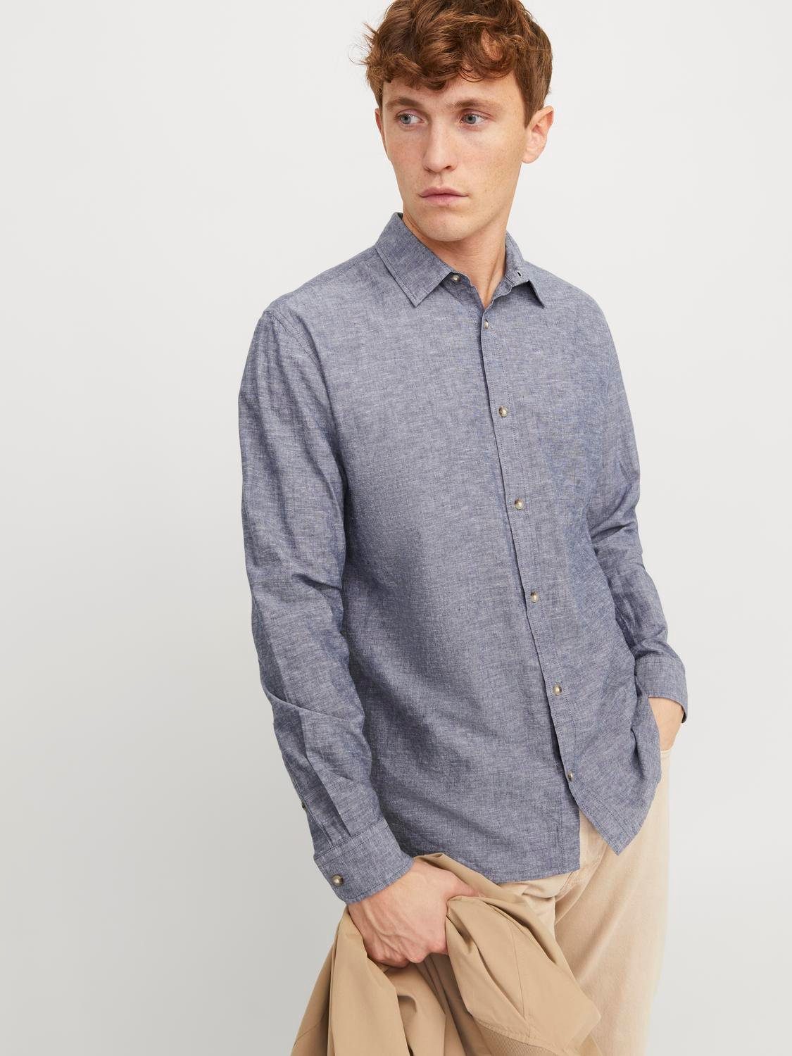 Jack & Jones Overhemd met lange mouwen JJESUMMER LINEN BLEND SHIRT LS SN heren overhemden maat XS blauw