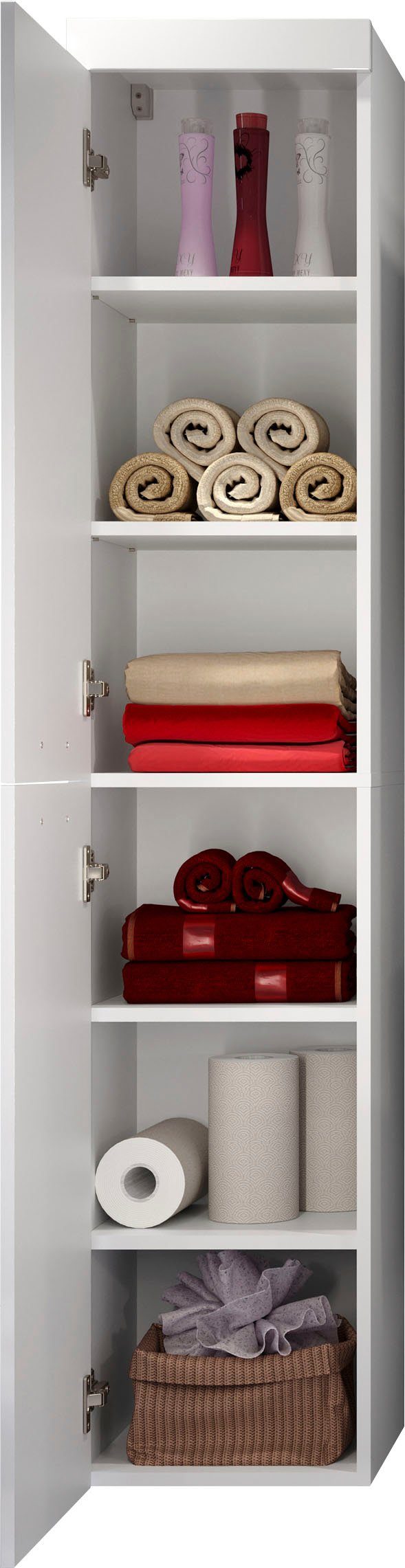 welltime Hangend kastje Dormoletto Hangende hoge kast in hoogglans wit met horizontale frezing