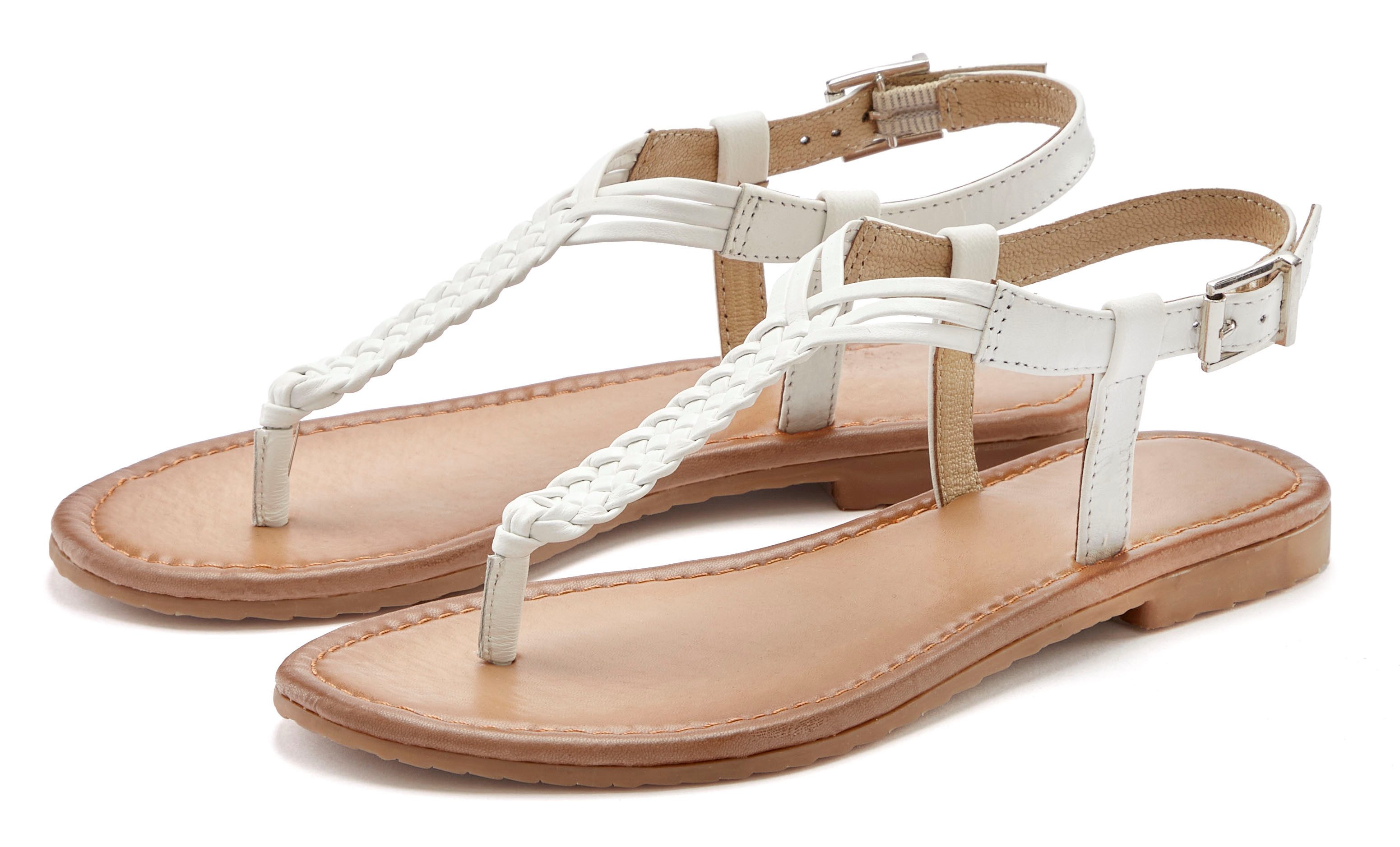 Vivance Teenslippers Sandalette, zomerschoen, sandaal van leer met vlecht-look dames teenslippers maat 36 wit