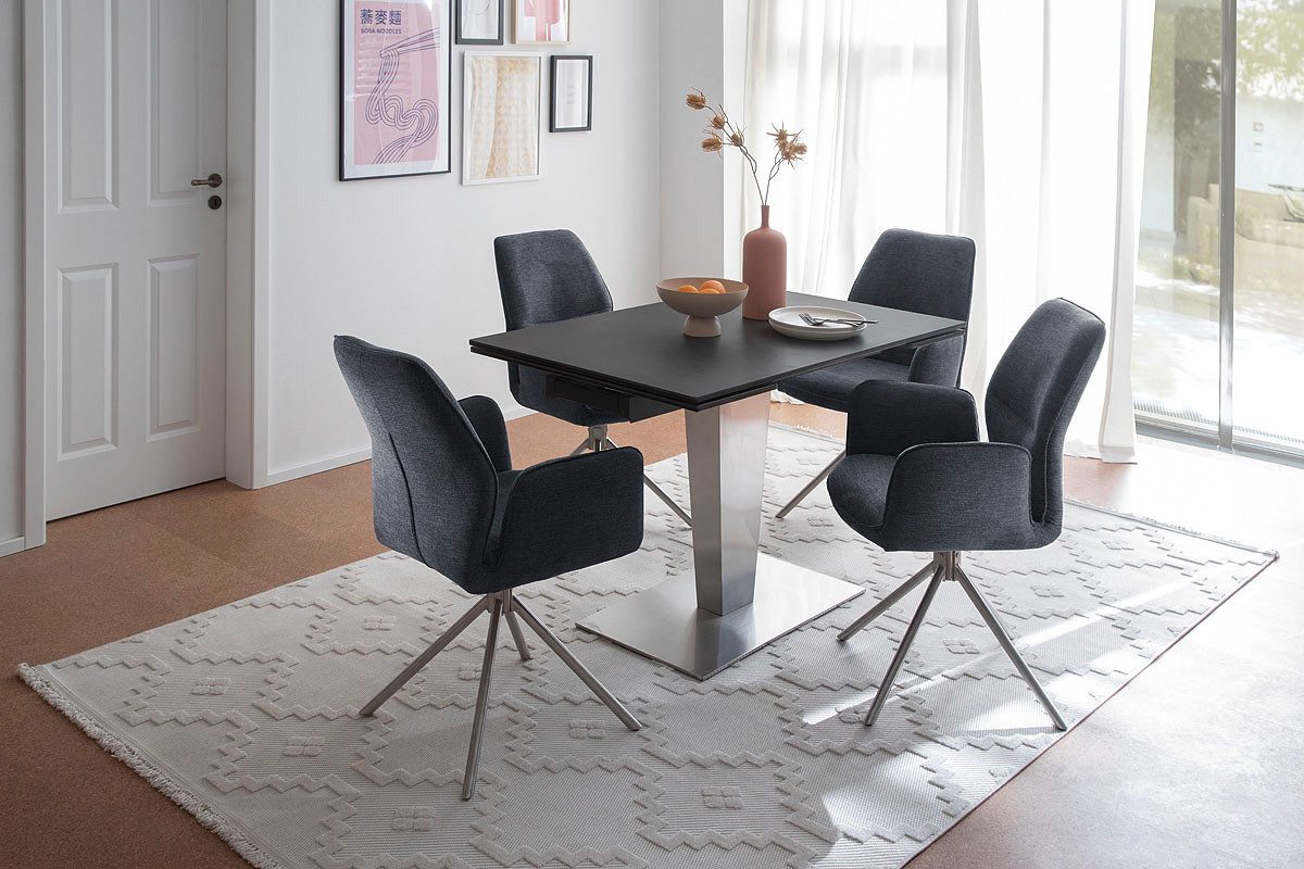 MCA furniture Eettafel PESARO uitschuifbare tafel met voet 120-180 cm Keramiek, roestvrij staal, eindschuif, uittrekbaar, tafelblad 14 mm