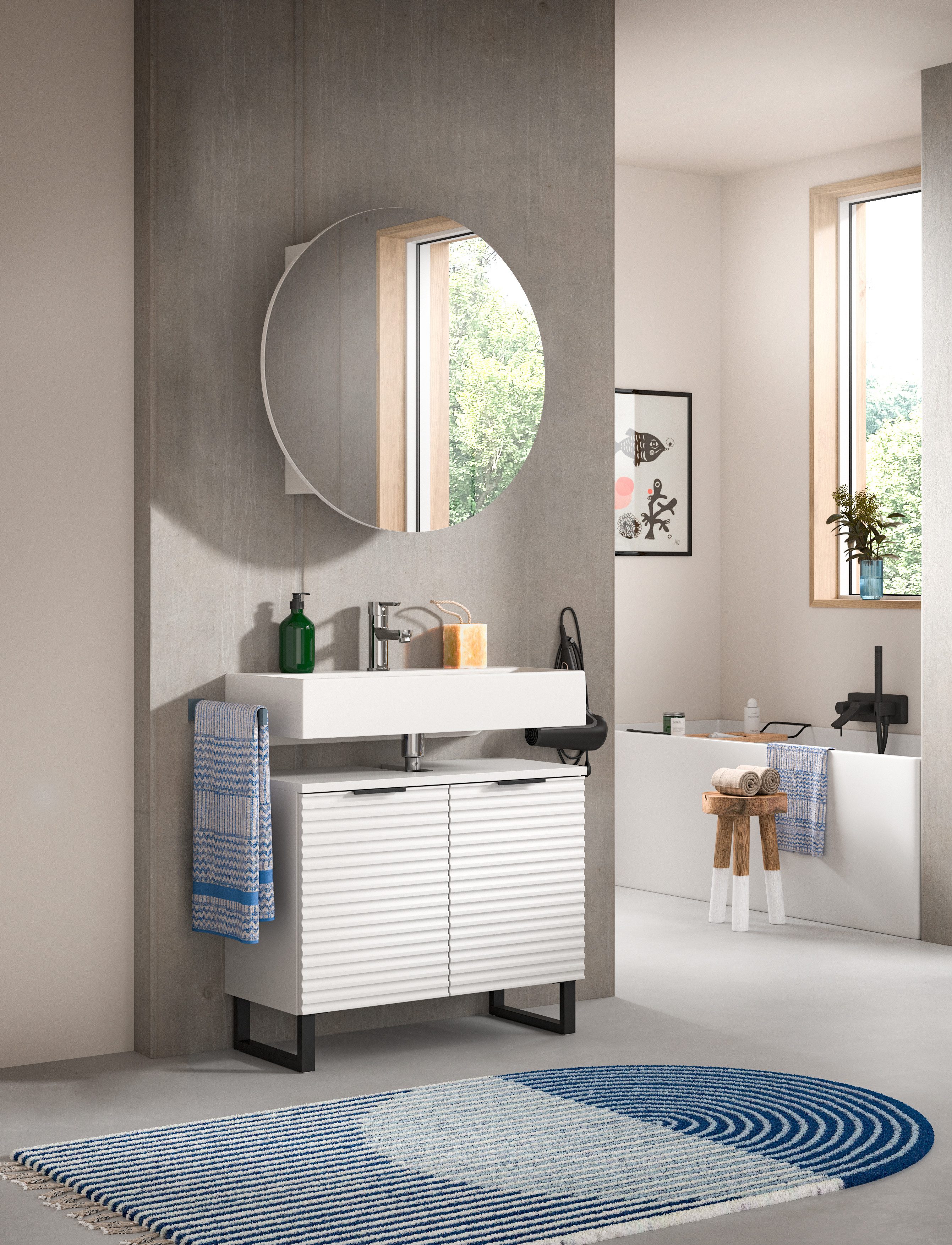 welltime Badmeubelset Litica, breedte 70 cm, hoogwaardige groeffrezing, metalen slede (2 stuks)