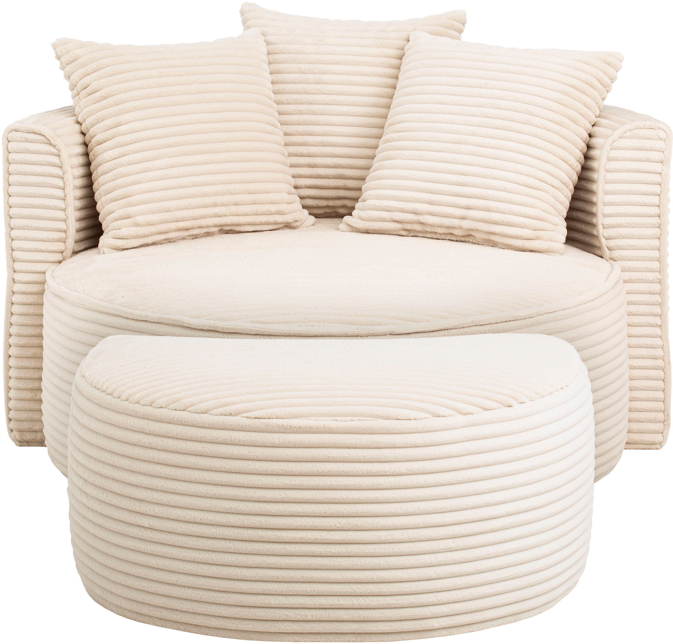 LeGer Home by Lena Gercke XXL-fauteuil Isalie, ronde stoel met voetensteun, leesstoel, loveseat, grote stoel (set)