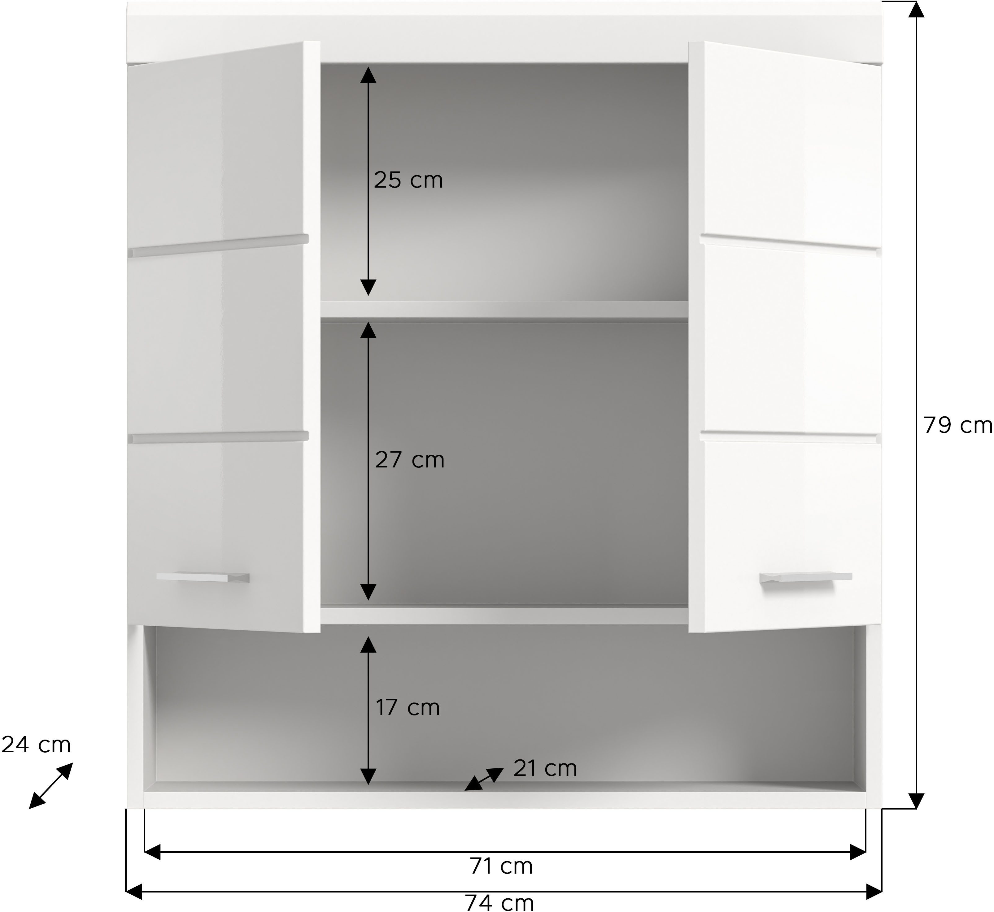 INOSIGN Hangend kastje Siena, breedte 74 cm, 2 deuren, 1 open vak, MDF-front in verschillende kleuren verkrijgbaar, badkamermeubels, badkamerkast, kast, badkamer