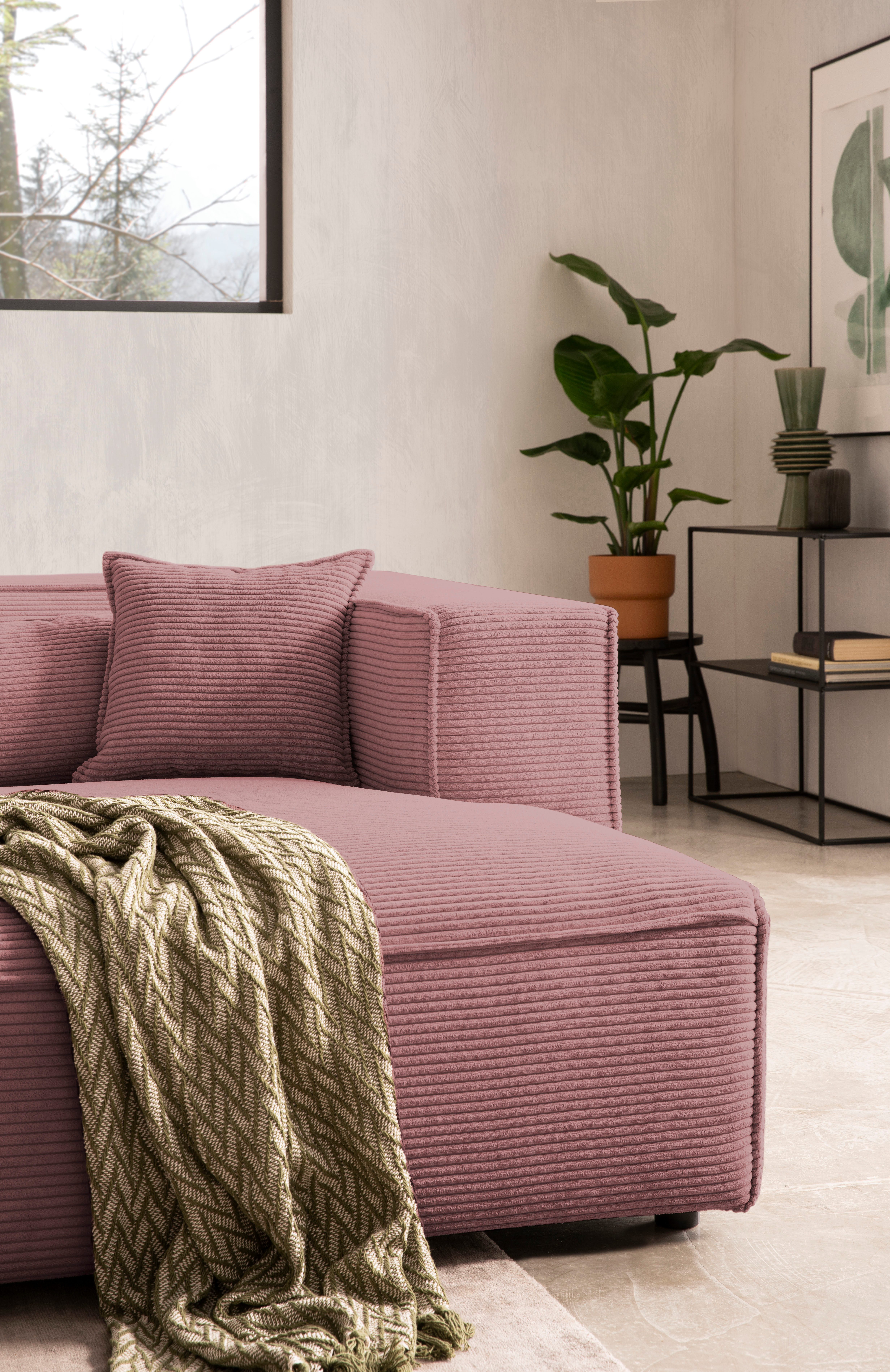 LeGer Home by Lena Gercke Hoekbank PIARA met biesnaad in cord of linnenlook, moderne bank in L-vorm keuze ottomaan rechts/links, zwarte voeten, comfortabel zitcomfort