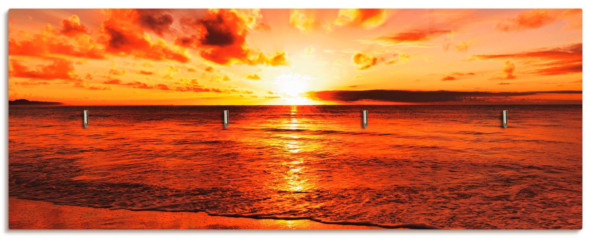 Artland Sleutelbord Mooie zonsondergang strand van hout met 4 sleutelhaakjes – sleutelbord, sleutelborden, sleutelhouder, sleutelhanger voor de hal – stijl: modern