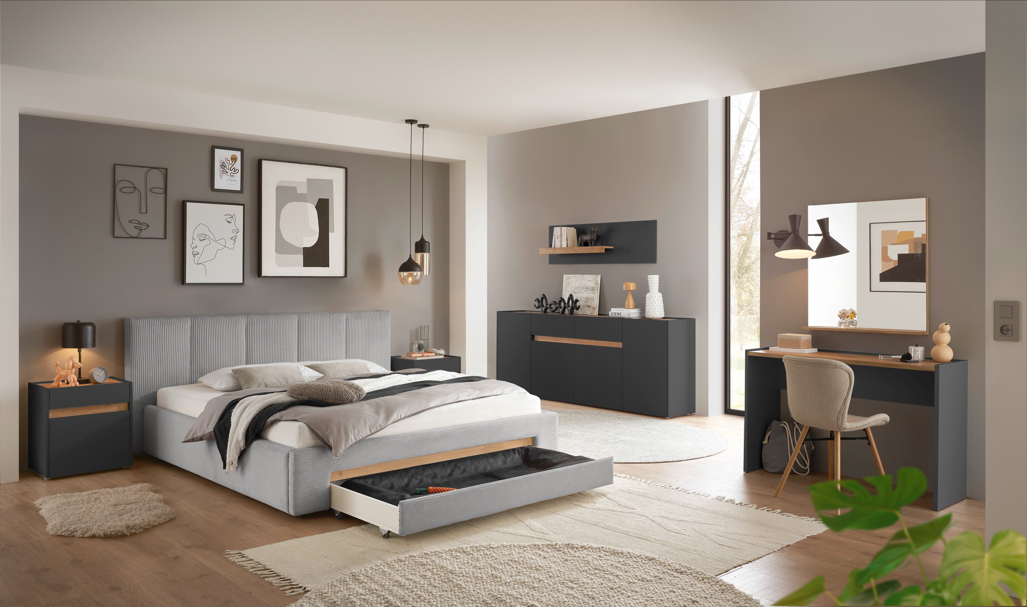 INOSIGN Gestoffeerd bed CiTY/GiRON, bedframe met bedlade, gestoffeerd opbergbed met hondenbed of opberglade, bekleding van corduroy of linnenlook