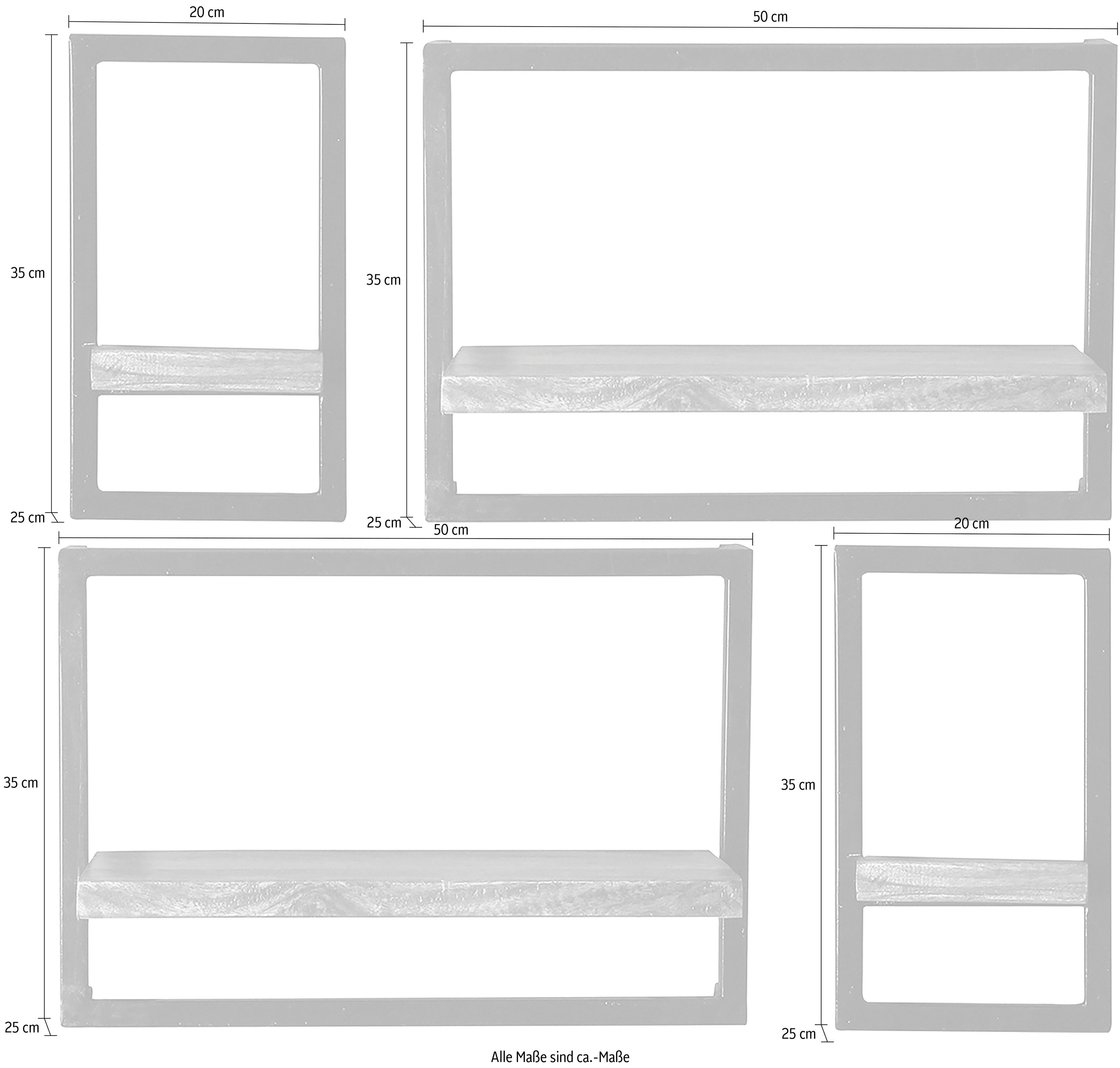 SIT Wandplank Panama Kastenset in industrial-stijl, mangohout en metaal (set, 4 stuks)