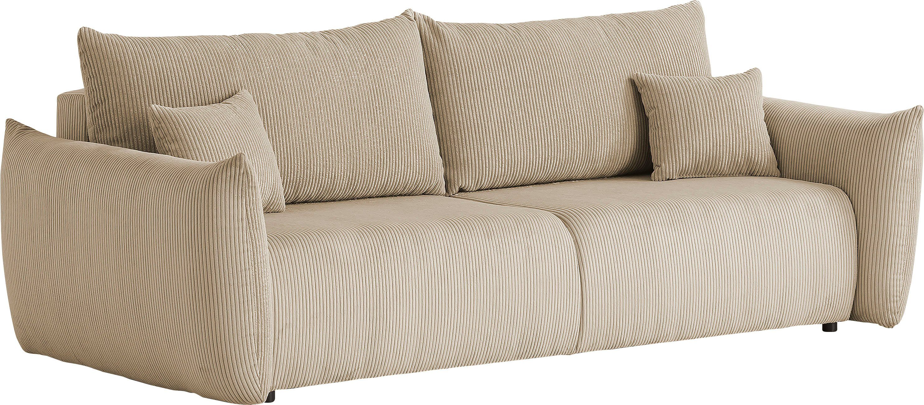 INOSIGN 3-zitsbank MAVAS slaapbank met bedlade ca. 240/108 cm (ligoppervlak 212/145 cm), ribfluweel, chenille, structuur