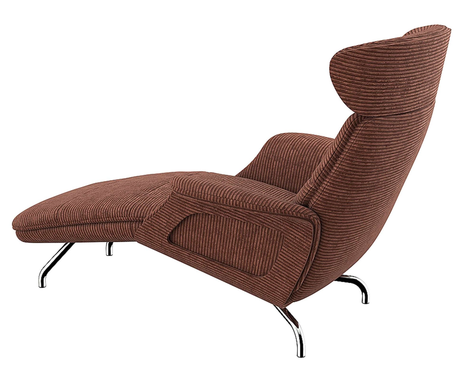 FLEXLUX Loungestoel Clement chaise longue, relaxstoel, ligstoel Rug- en hoofdsteunverstelling, armleuning gepolsterd geolied, voet van aluminium