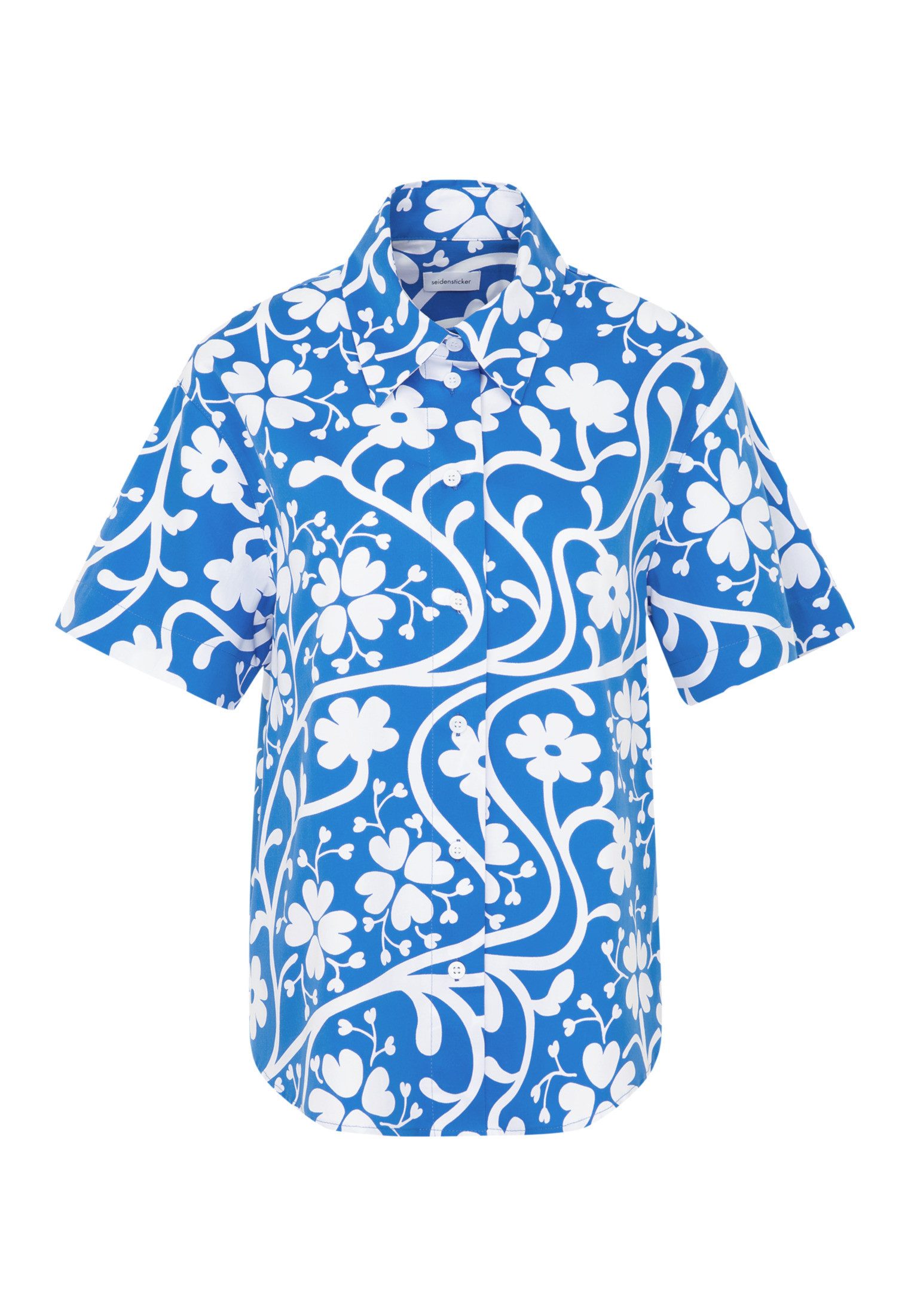 seidensticker Overhemdblouse Zwarte roos Korte mouwen kraag print