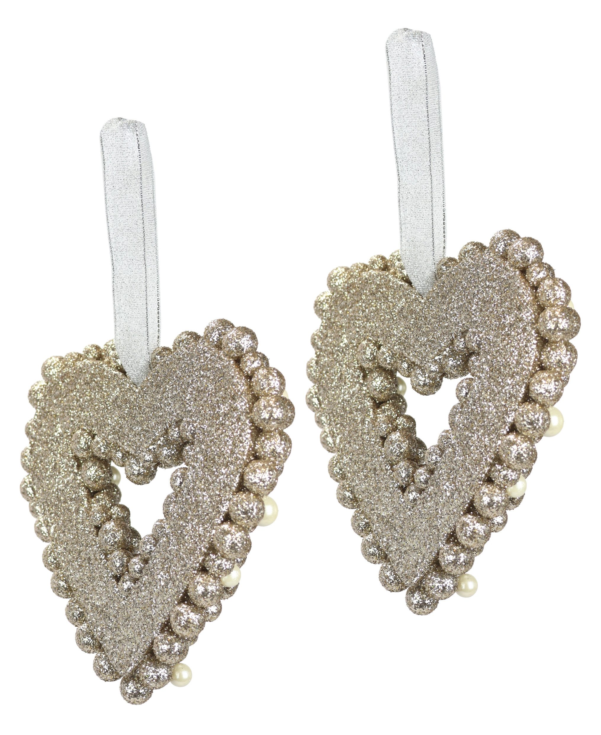 I.GE.A. Kunstkrans Parel hart om op te hangen set van 2 glanzend decoratief hart kerstdecoratie deurkrans trouwdecoratie (2 stuks)