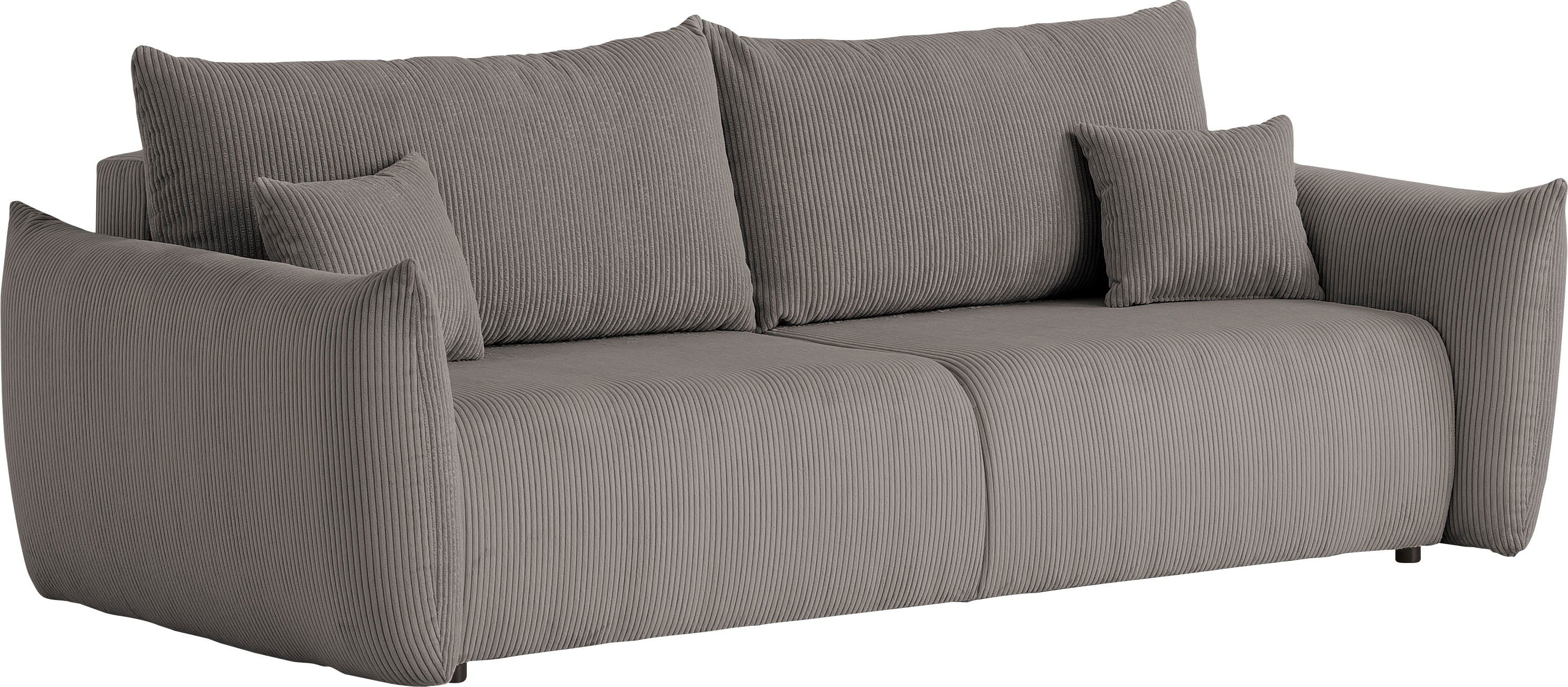 INOSIGN 3-zitsbank MAVAS slaapbank met bedlade ca. 240/108 cm (ligoppervlak 212/145 cm), ribfluweel, chenille, structuur