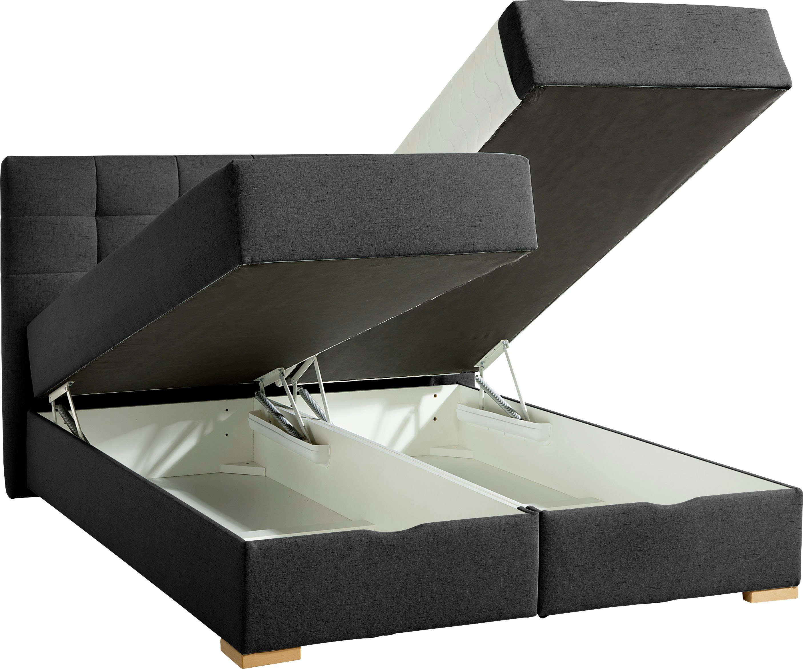 Home affaire Boxspring Olivet in 4 kleuren, 4 breedten, 2 matrassoorten, ook in extra lang 220 cm