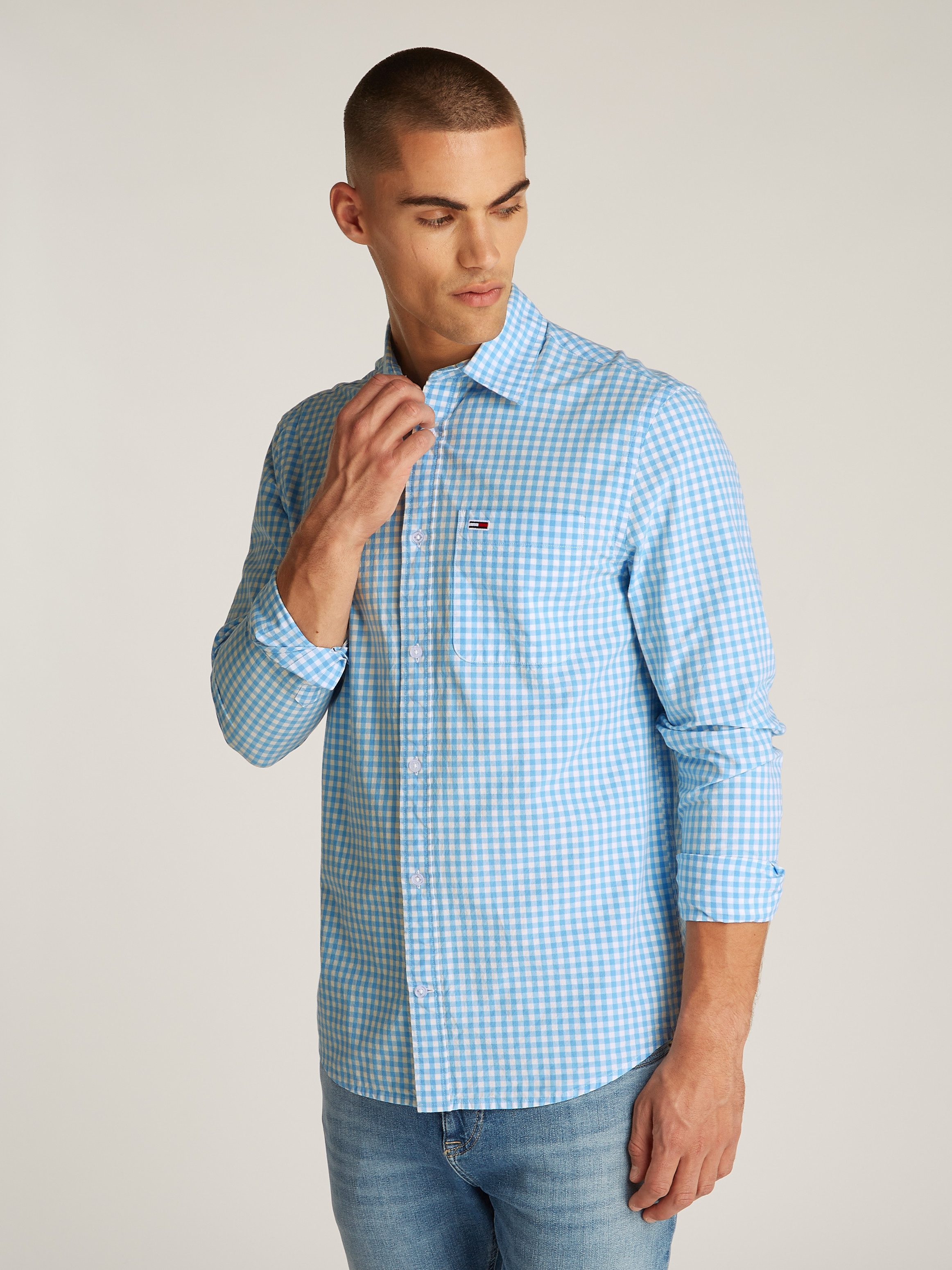 TOMMY JEANS Geruit overhemd TJM POPLIN CHECK SHIRT heren casual overhemden maat XL blauw