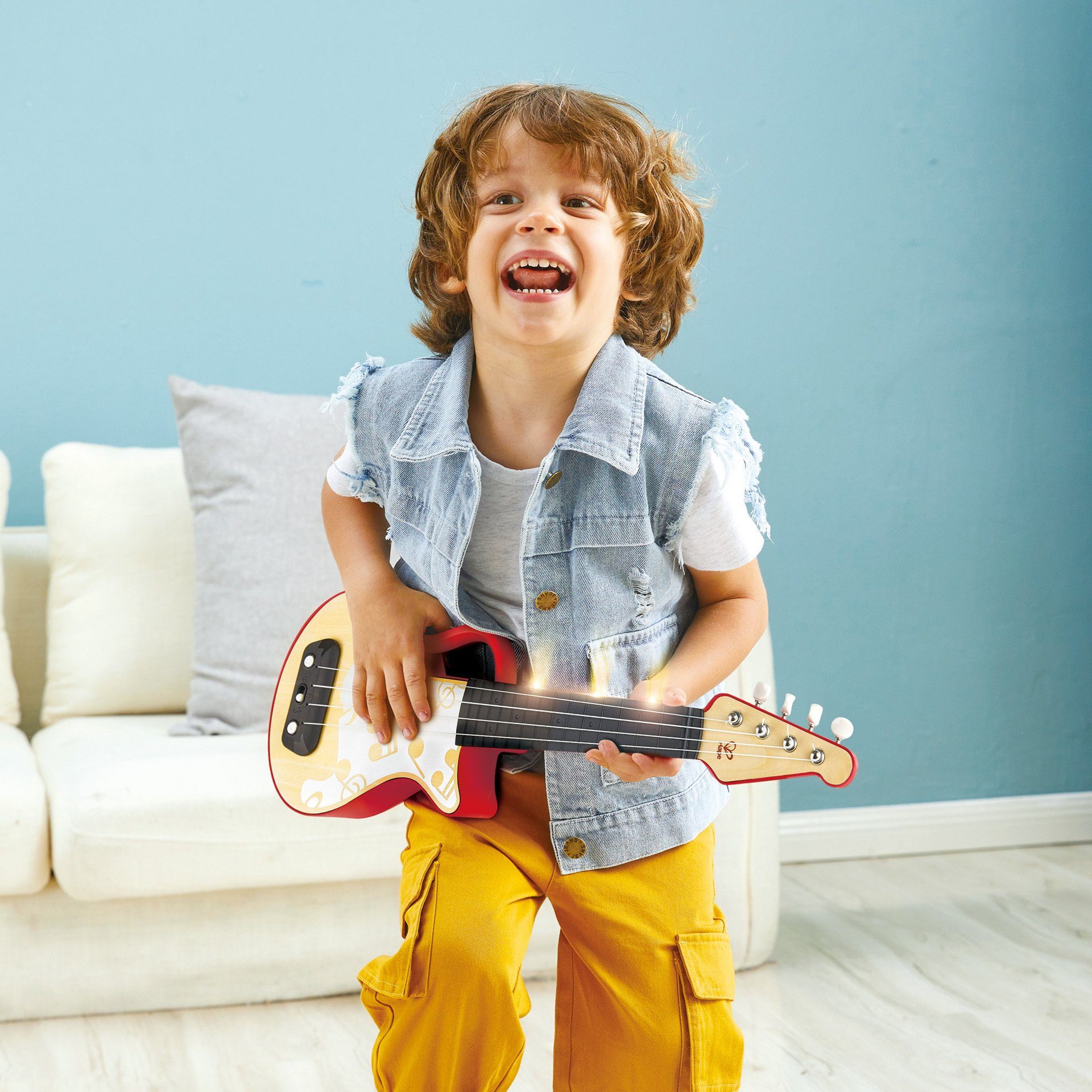 Hape Speelgoed-muziekinstrument Elektrische oefen-ukulele, rood