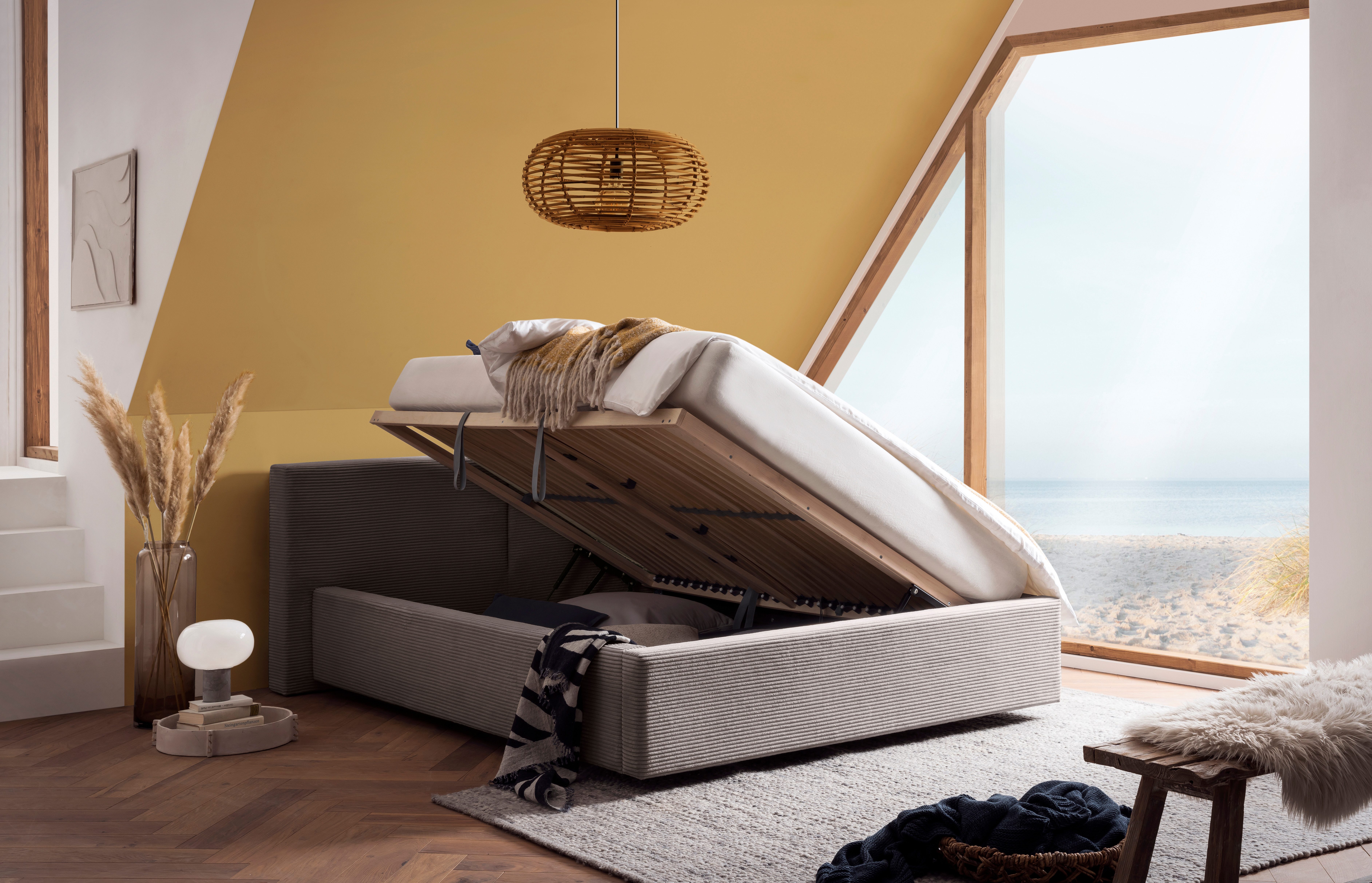 meise.möbel Gestoffeerd bed Cube optioneel met matras en bedlade extra vlak hoofdeinde, verkrijgbaar in de breedtes 140cm, 160cm & 180cm