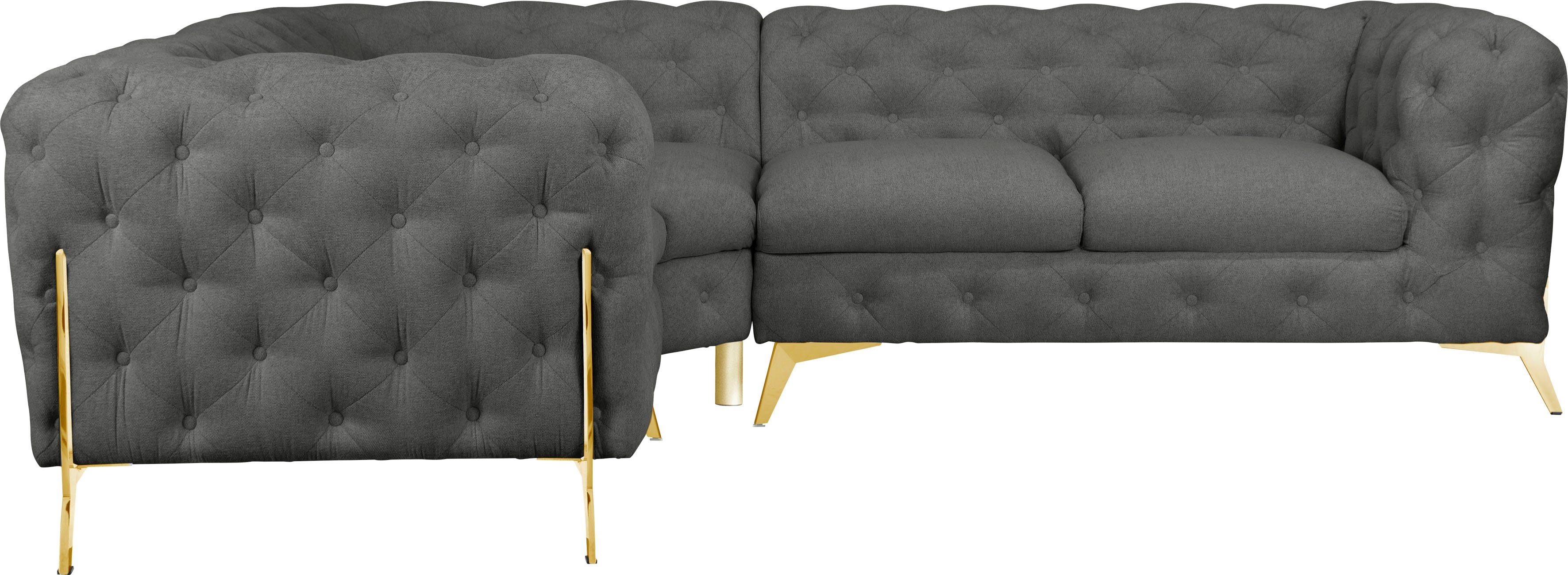 Leonique Chesterfield-bank Amaury L-vorm Chesterfield-look, bxd elk 262 cm, kleur van de poten ter keuze